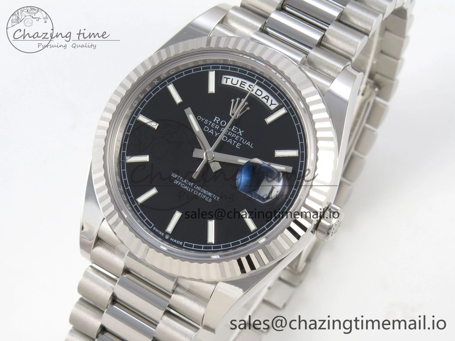 Affordable Day Date 40 SS 228236 THBF 1:1 Best Edition Black Marker Dial on President Bracelet VR3255 V3 (Gain Weight) 268