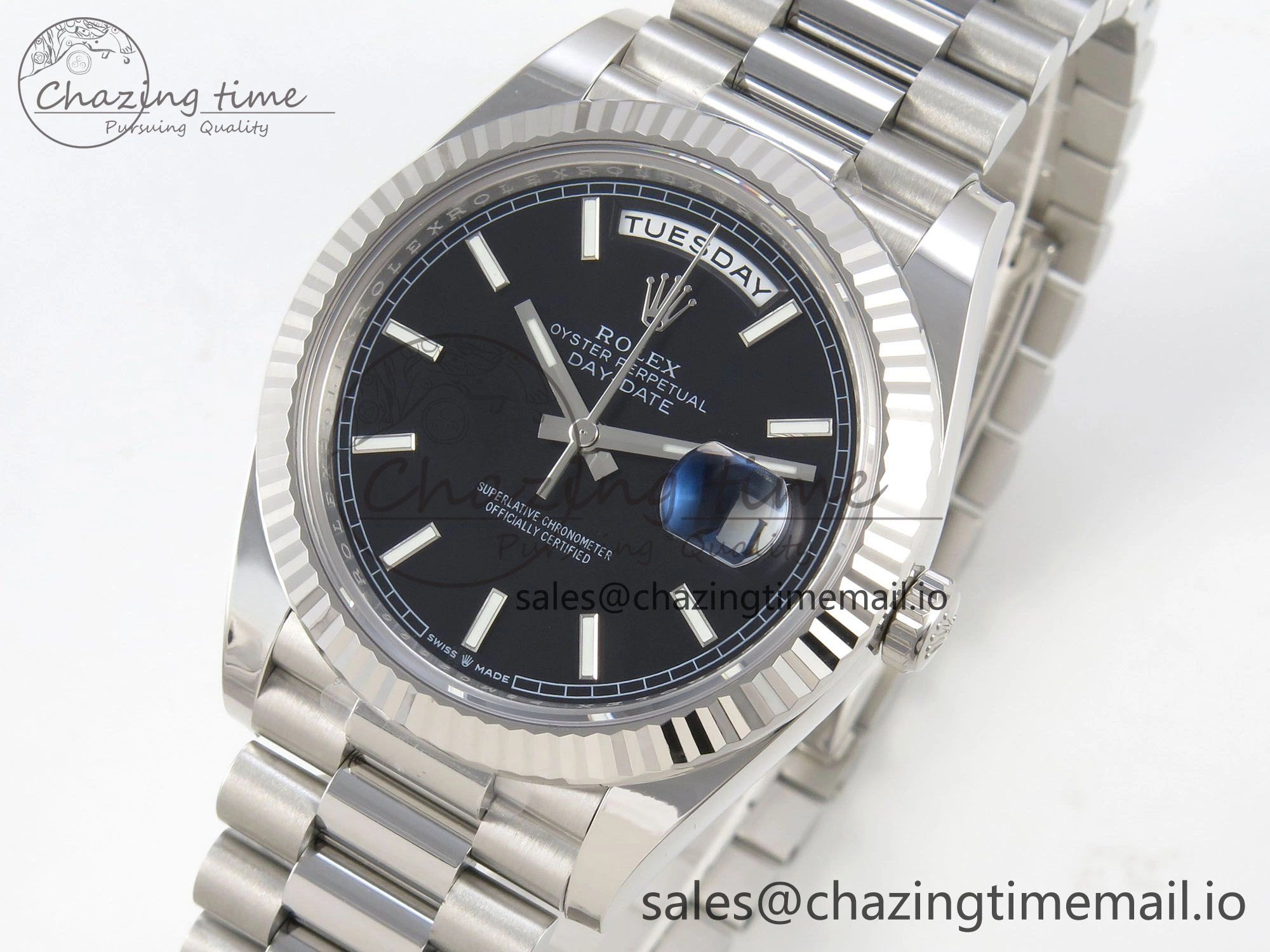 Affordable Day Date 40 SS 228236 THBF 1:1 Best Edition Black Marker Dial on President Bracelet VR3255 V3 (Gain Weight) 268