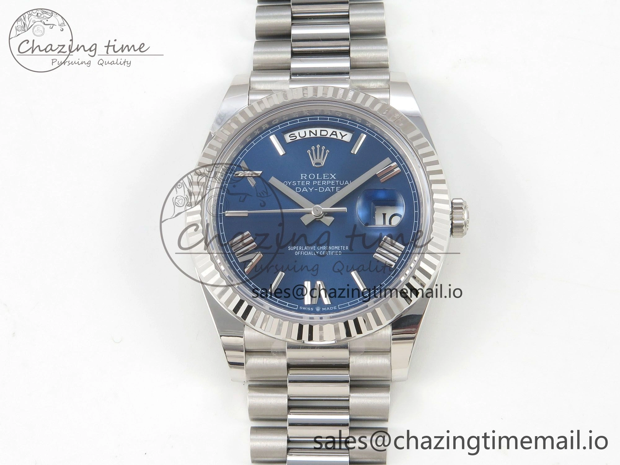 Day Date 40 SS 228236 THBF 1:1 Best Edition Blue Roman Dial on President Bracelet VR3255 V3 (Gain Weight) Unisex 273
