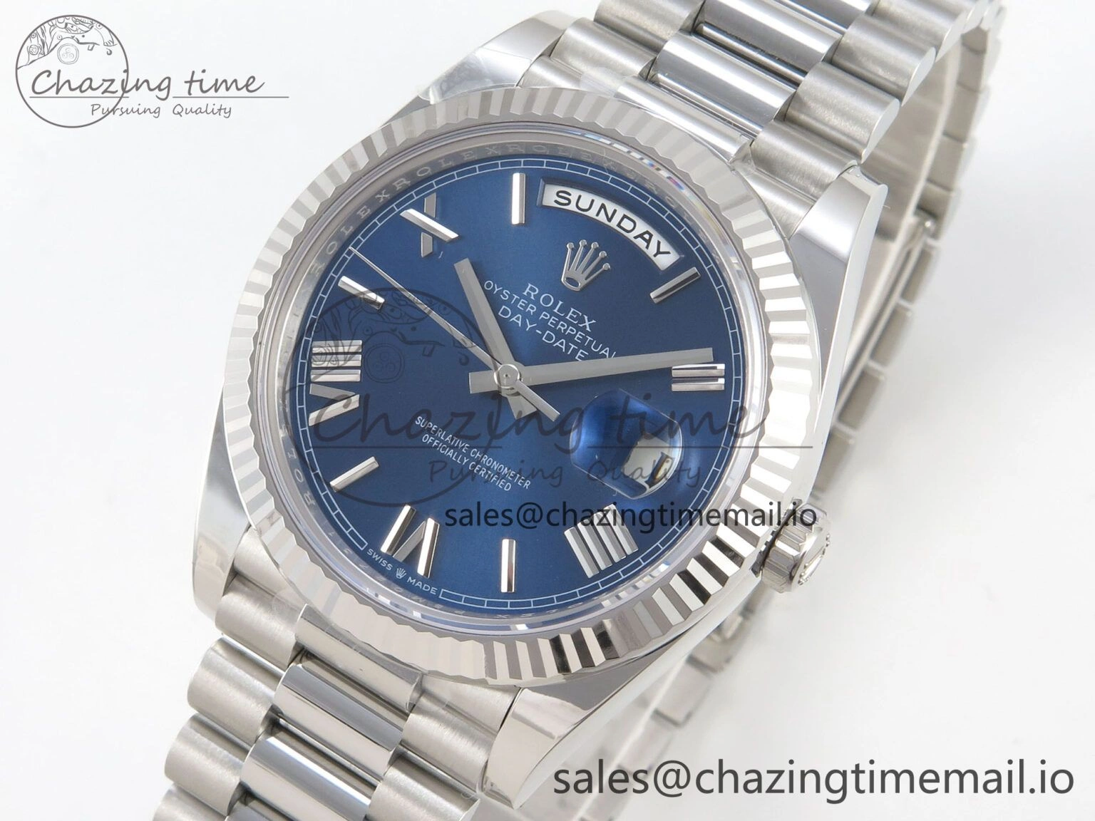 Day Date 40 SS 228236 THBF 1:1 Best Edition Blue Roman Dial on President Bracelet VR3255 V3 (Gain Weight) Unisex 273