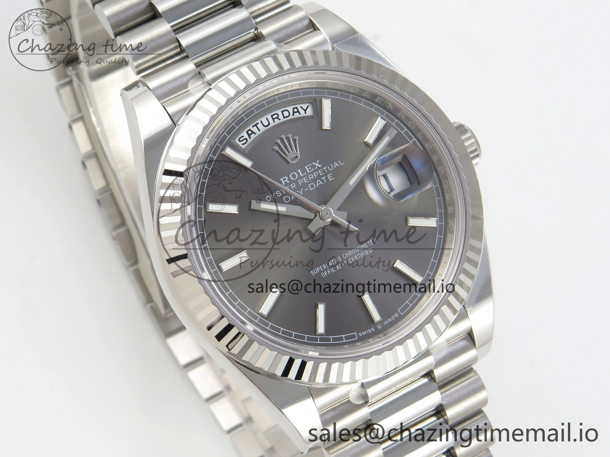 Resilient Day Date 40 SS 228236 THBF 1:1 Best Edition Gray Marker Dial on President Bracelet VR3255 V3 (Gain Weight) 267