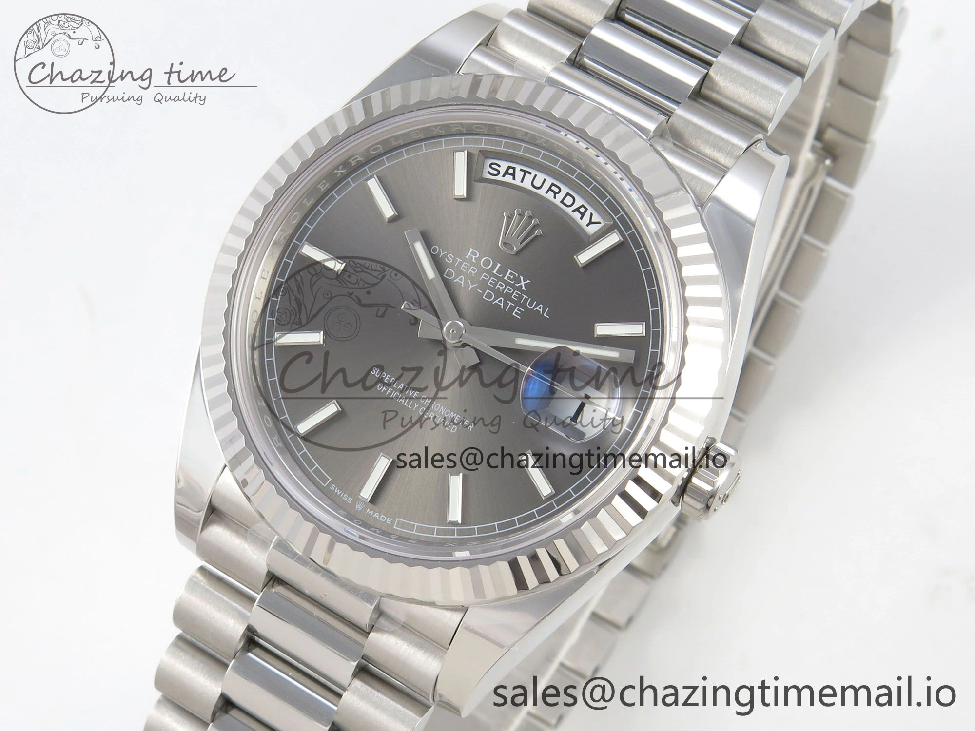 Resilient Day Date 40 SS 228236 THBF 1:1 Best Edition Gray Marker Dial on President Bracelet VR3255 V3 (Gain Weight) 267