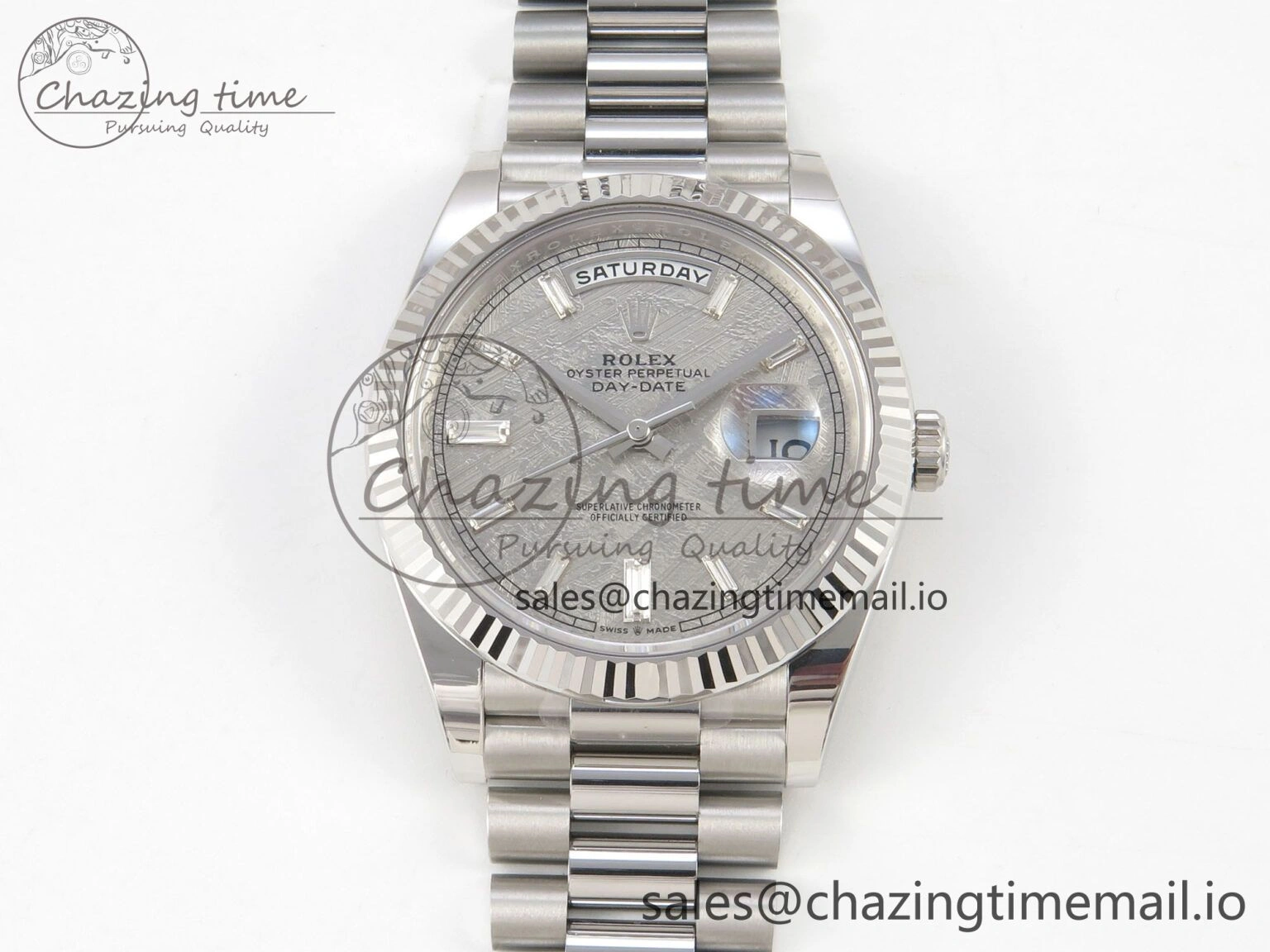 NewStyle Day Date 40 SS 228236 THBF 1:1 Best Edition Grey Textured Crystal Dial on President Bracelet VR3255 V3 (Gain Weight) 270