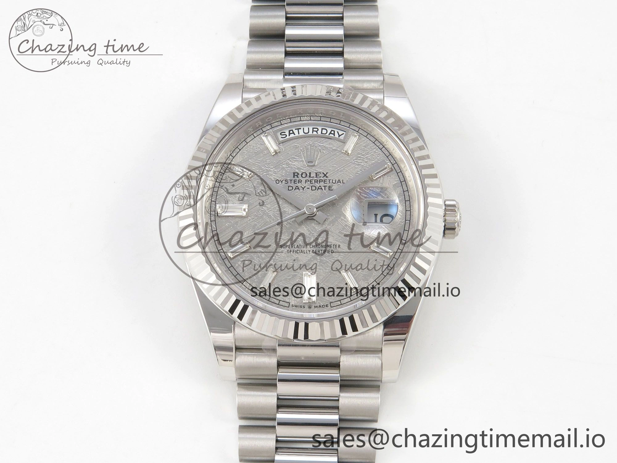 NewStyle Day Date 40 SS 228236 THBF 1:1 Best Edition Grey Textured Crystal Dial on President Bracelet VR3255 V3 (Gain Weight) 270
