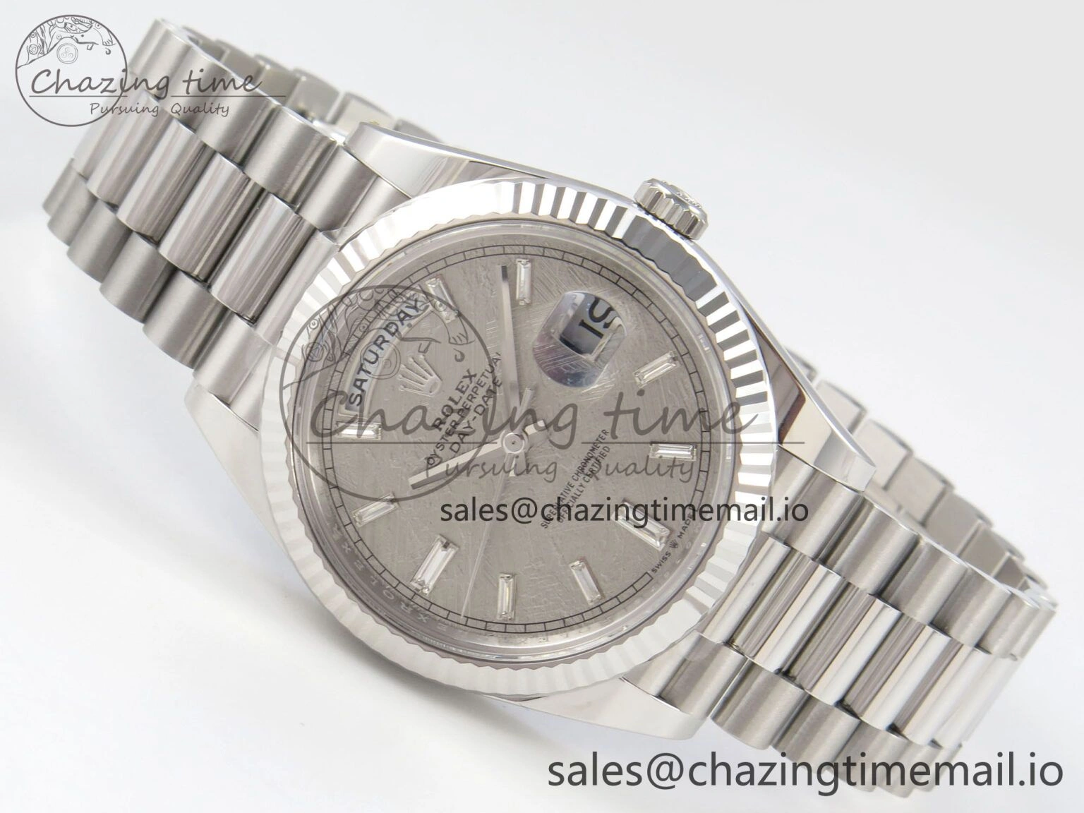 NewStyle Day Date 40 SS 228236 THBF 1:1 Best Edition Grey Textured Crystal Dial on President Bracelet VR3255 V3 (Gain Weight) 270