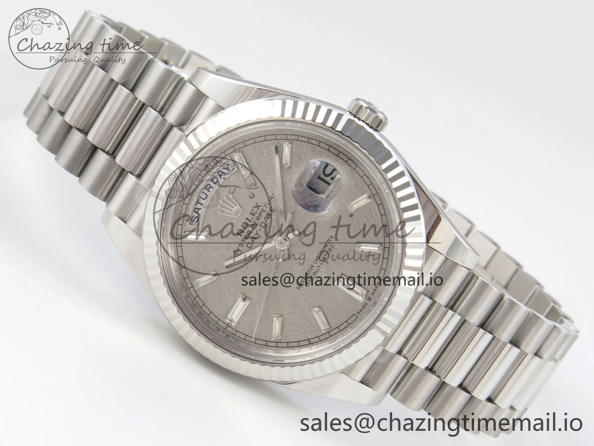 NewStyle Day Date 40 SS 228236 THBF 1:1 Best Edition Grey Textured Crystal Dial on President Bracelet VR3255 V3 (Gain Weight) 270