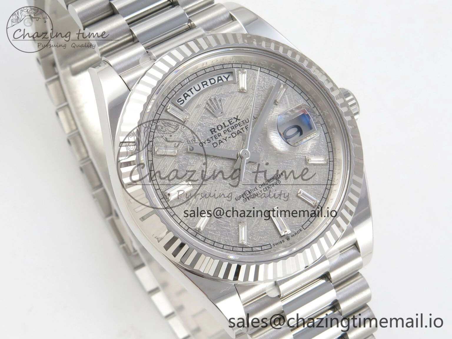 NewStyle Day Date 40 SS 228236 THBF 1:1 Best Edition Grey Textured Crystal Dial on President Bracelet VR3255 V3 (Gain Weight) 270