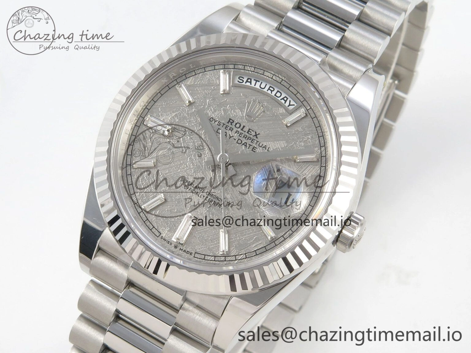 NewStyle Day Date 40 SS 228236 THBF 1:1 Best Edition Grey Textured Crystal Dial on President Bracelet VR3255 V3 (Gain Weight) 270