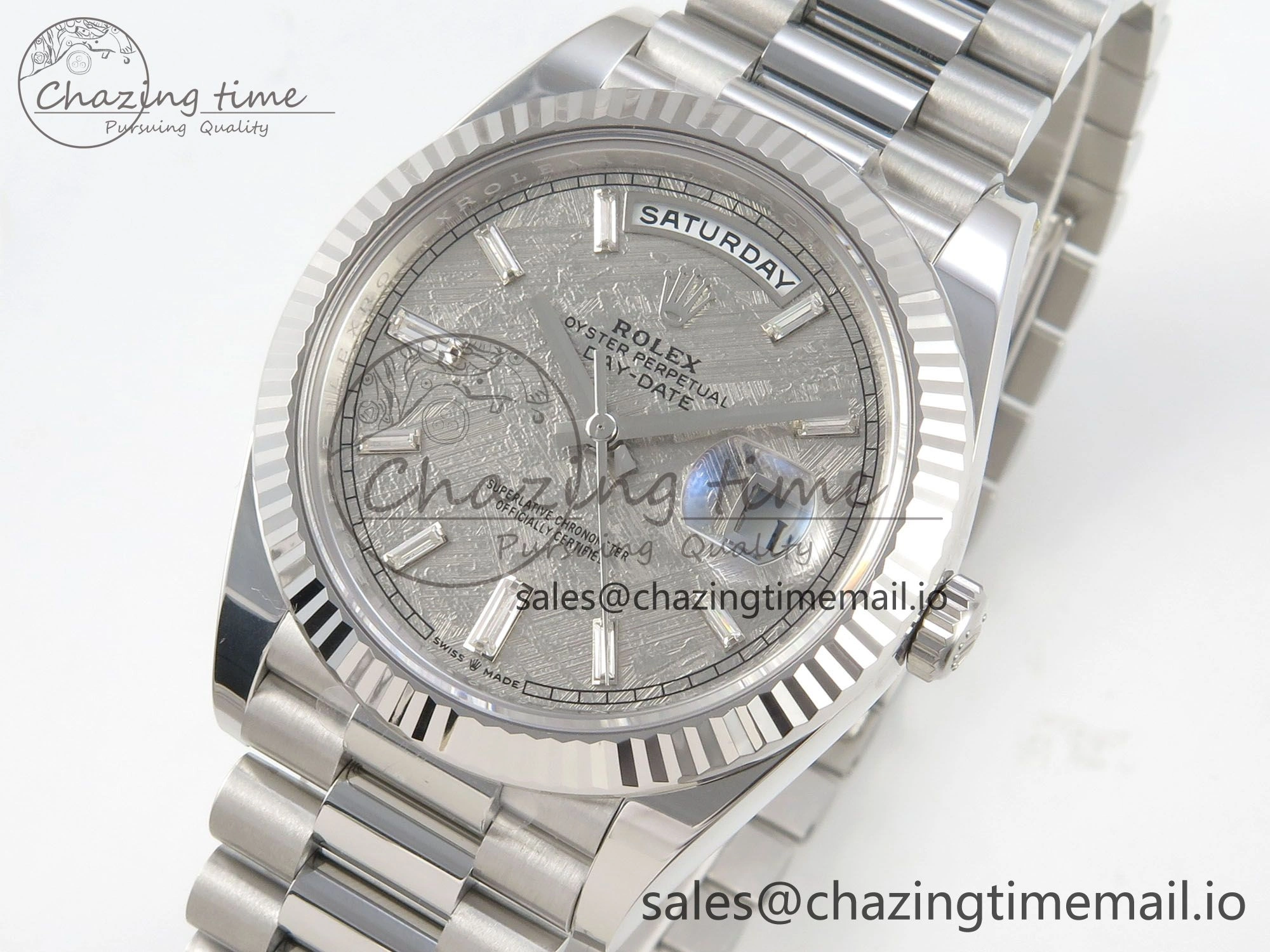NewStyle Day Date 40 SS 228236 THBF 1:1 Best Edition Grey Textured Crystal Dial on President Bracelet VR3255 V3 (Gain Weight) 270