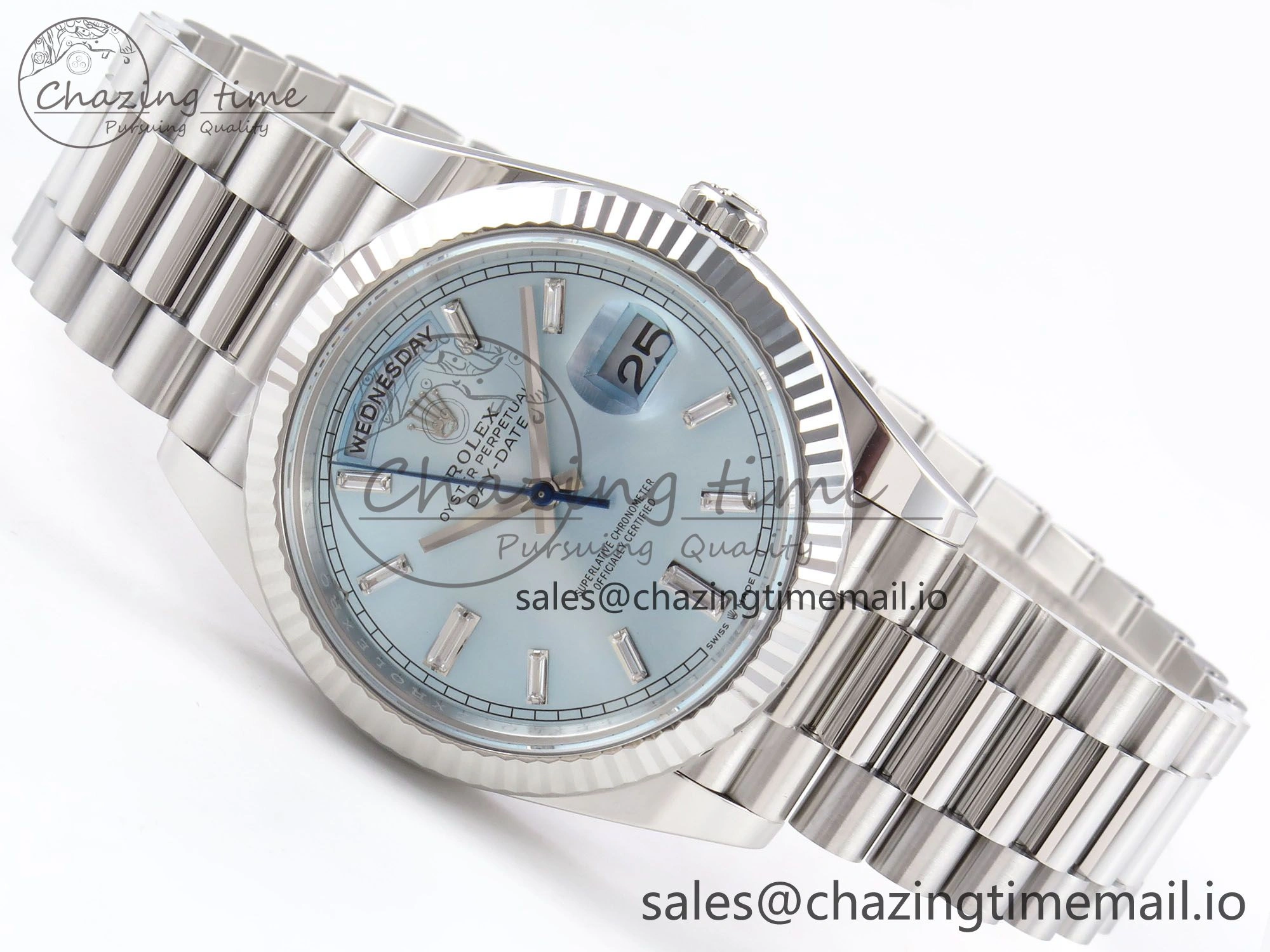 Day Date 40 SS 228236 THBF 1:1 Best Edition Ice-Blue Crystal Dial on President Bracelet VR3255 (Gain Weight) Comfortable 947