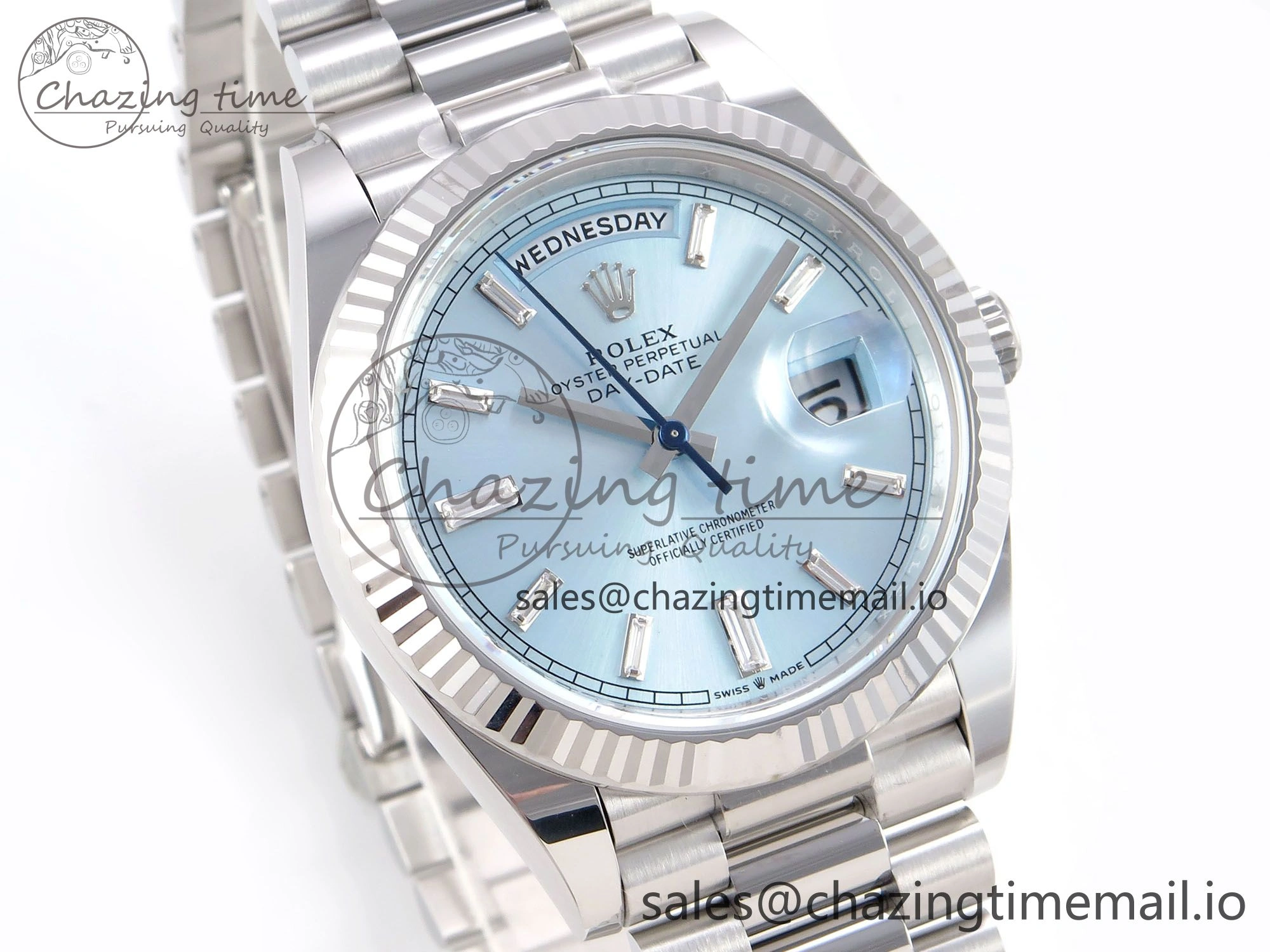 Day Date 40 SS 228236 THBF 1:1 Best Edition Ice-Blue Crystal Dial on President Bracelet VR3255 (Gain Weight) Comfortable 947