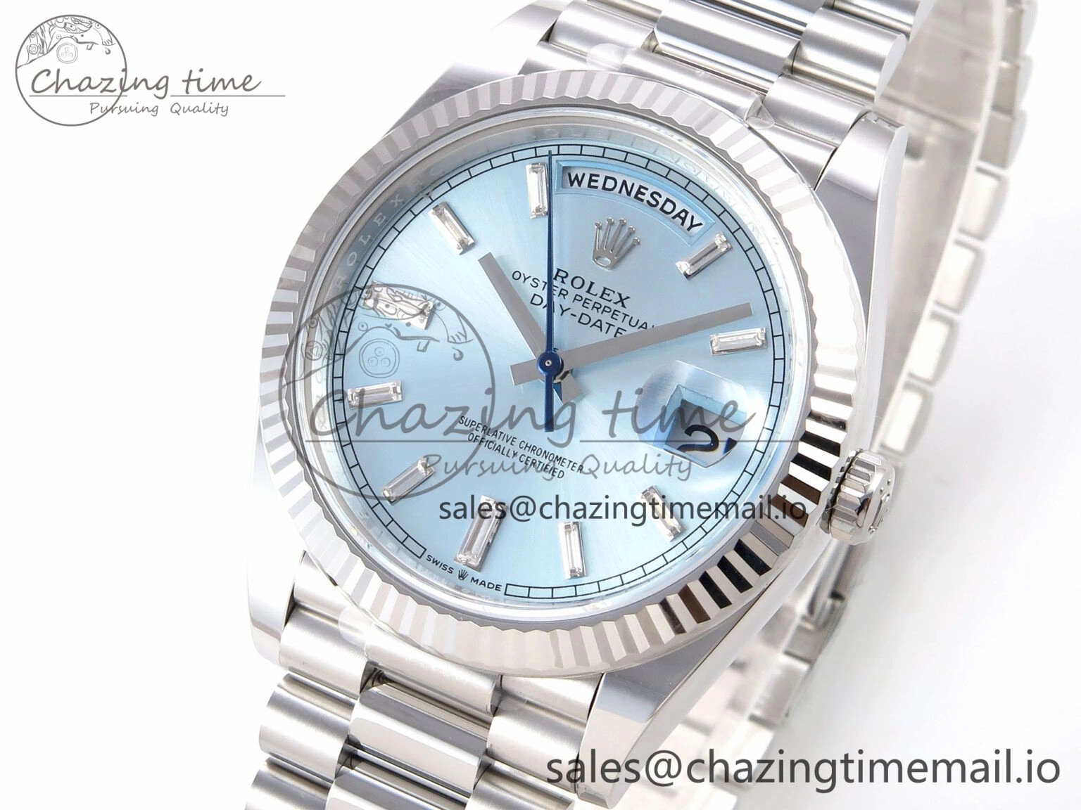 Day Date 40 SS 228236 THBF 1:1 Best Edition Ice-Blue Crystal Dial on President Bracelet VR3255 (Gain Weight) Comfortable 947