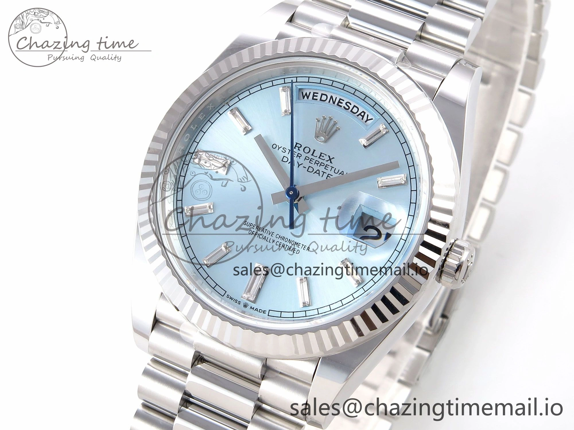 Day Date 40 SS 228236 THBF 1:1 Best Edition Ice-Blue Crystal Dial on President Bracelet VR3255 (Gain Weight) Comfortable 947