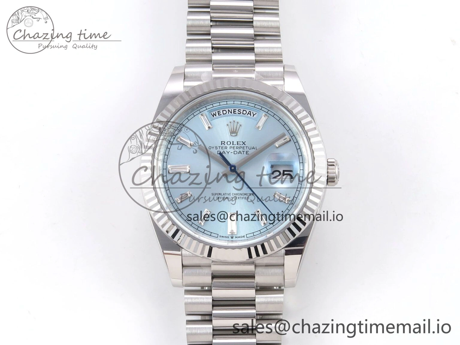 Day Date 40 SS 228236 THBF 1:1 Best Edition Ice-Blue Crystal Dial on President Bracelet VR3255 (Gain Weight) Comfortable 947