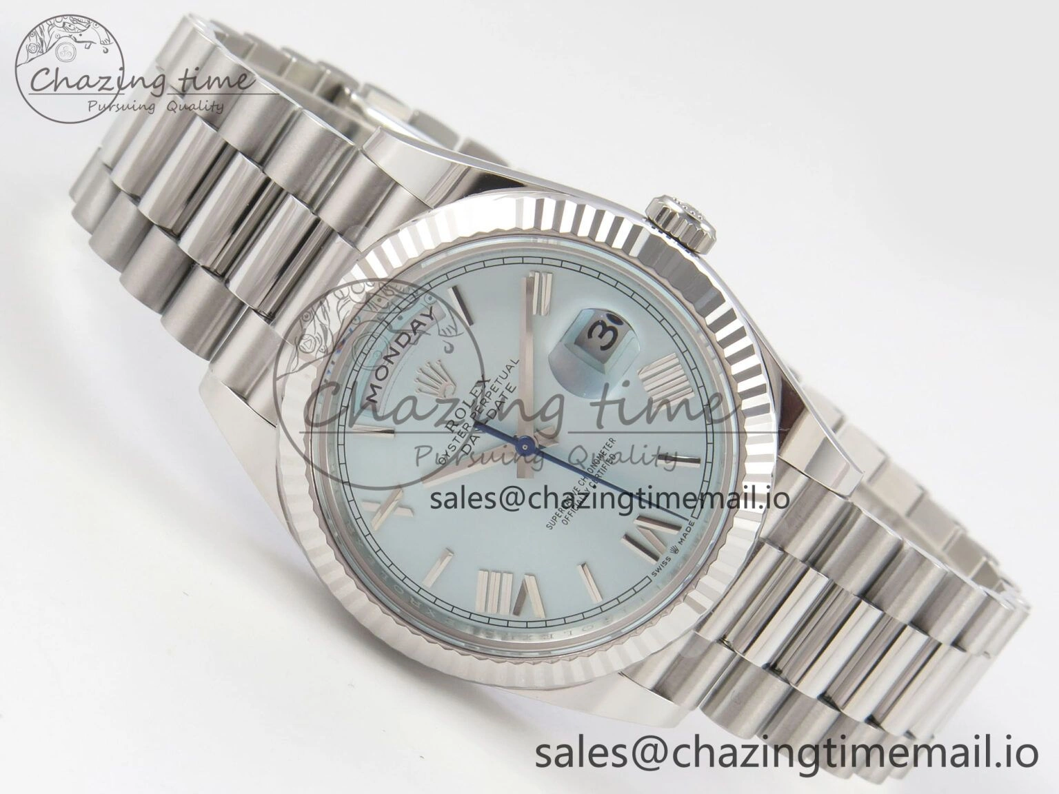 HighQuality Day Date 40 SS 228236 THBF 1:1 Best Edition Ice Blue Roman Dial on President Bracelet VR3255 V3 (Gain Weight) 271