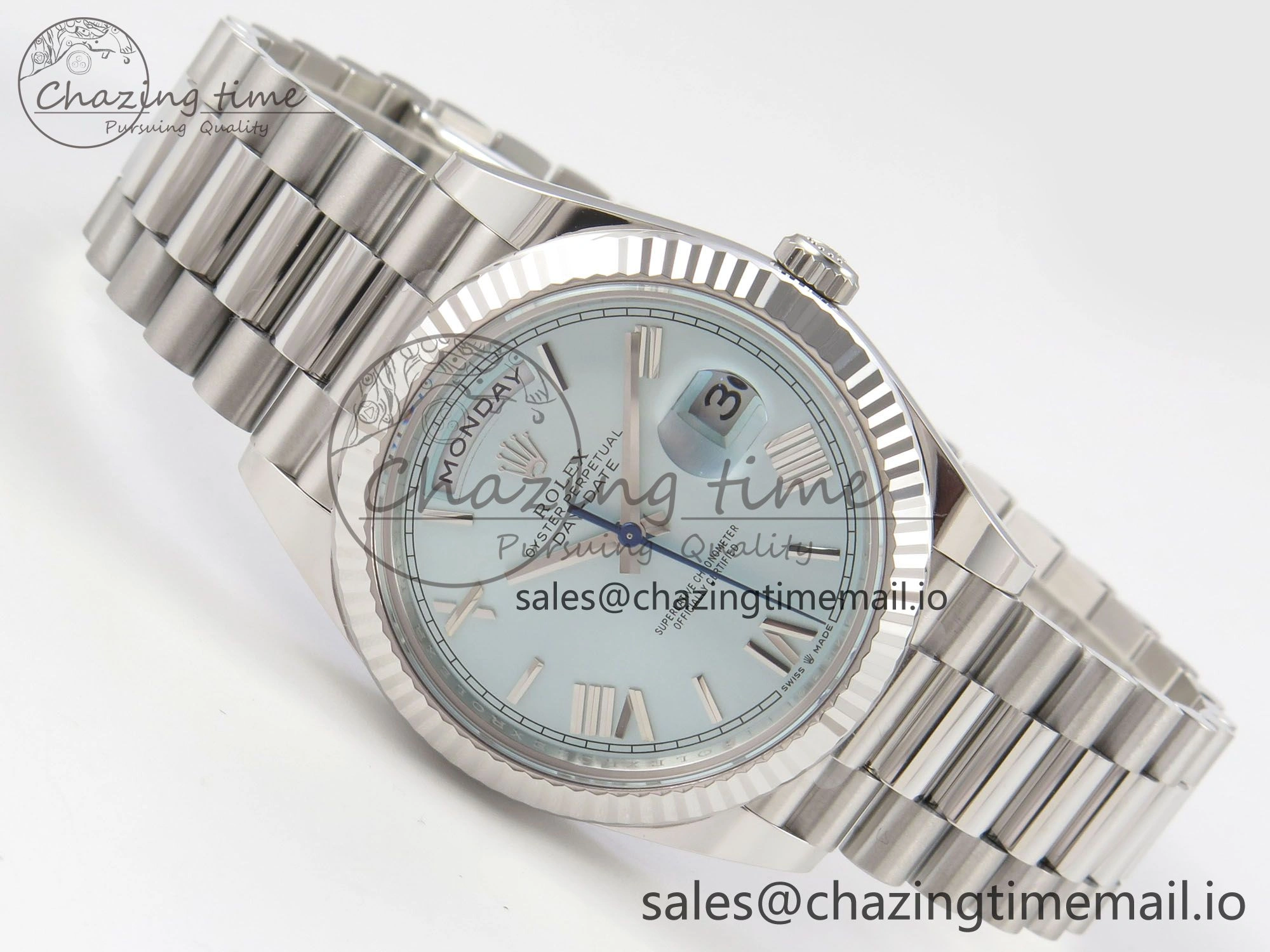 HighQuality Day Date 40 SS 228236 THBF 1:1 Best Edition Ice Blue Roman Dial on President Bracelet VR3255 V3 (Gain Weight) 271