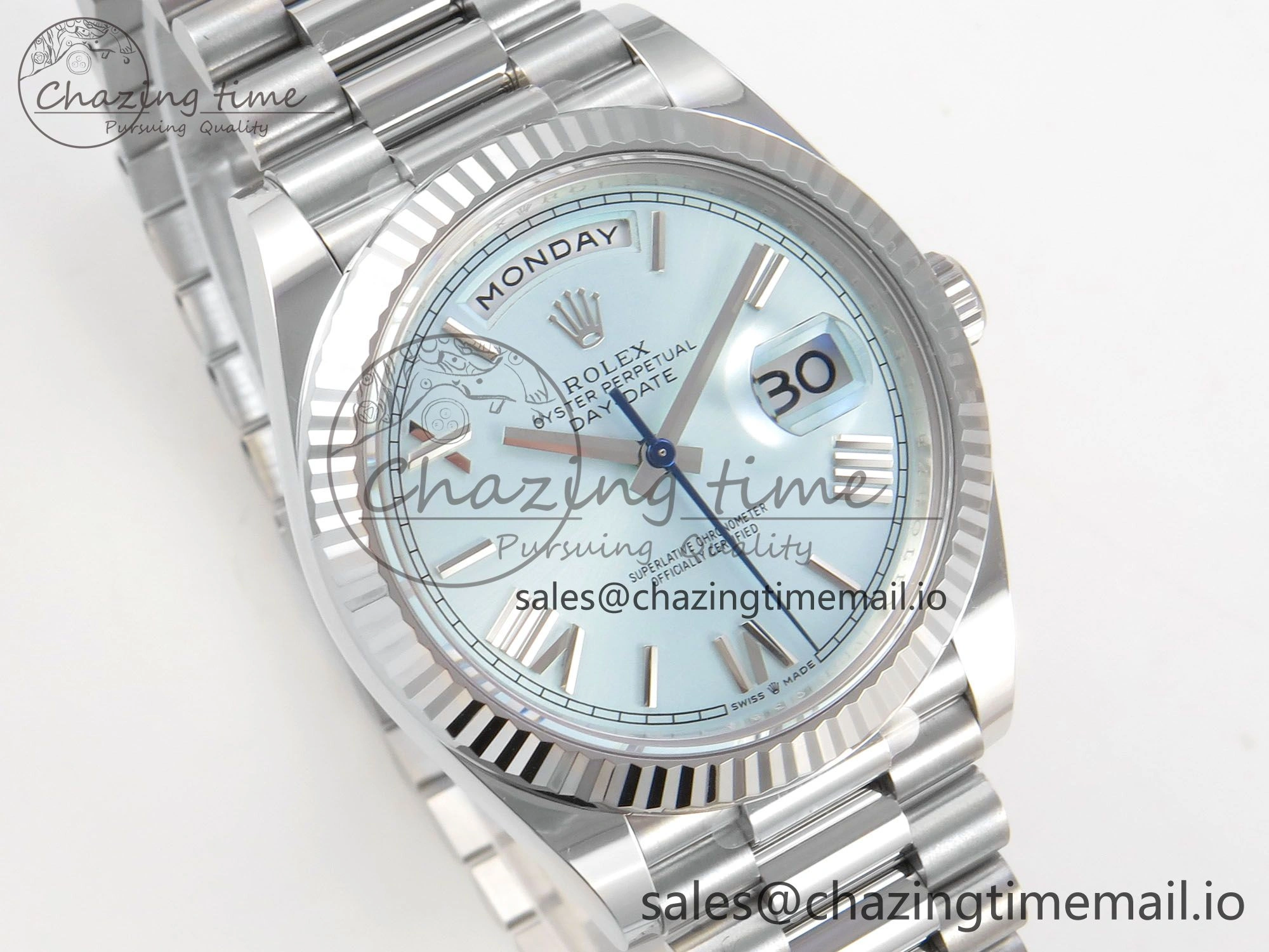 HighQuality Day Date 40 SS 228236 THBF 1:1 Best Edition Ice Blue Roman Dial on President Bracelet VR3255 V3 (Gain Weight) 271