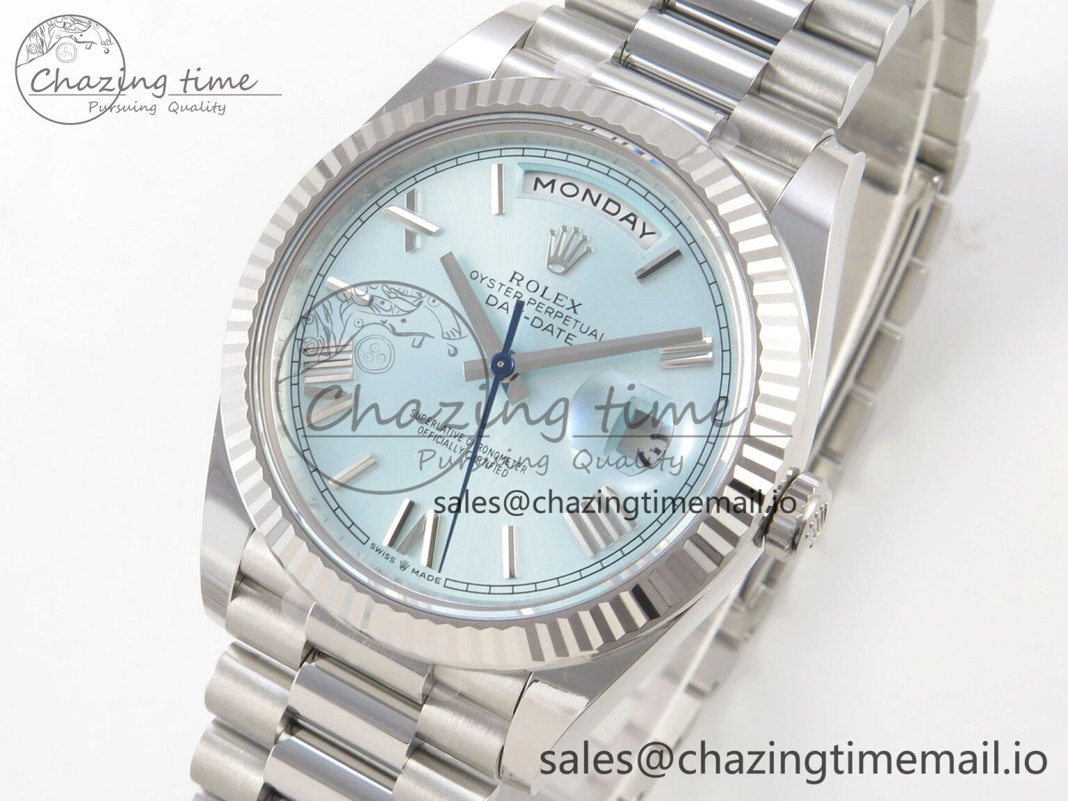 HighQuality Day Date 40 SS 228236 THBF 1:1 Best Edition Ice Blue Roman Dial on President Bracelet VR3255 V3 (Gain Weight) 271