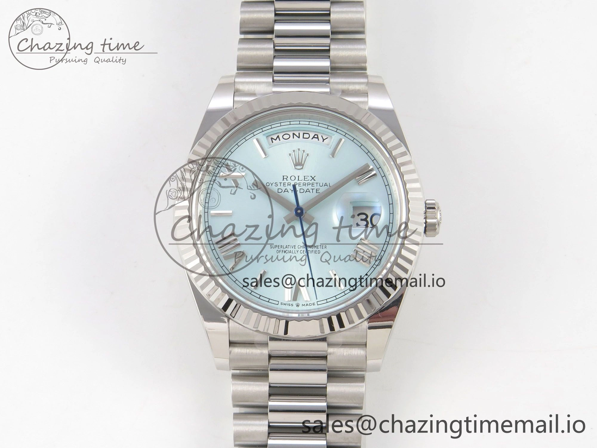 HighQuality Day Date 40 SS 228236 THBF 1:1 Best Edition Ice Blue Roman Dial on President Bracelet VR3255 V3 (Gain Weight) 271