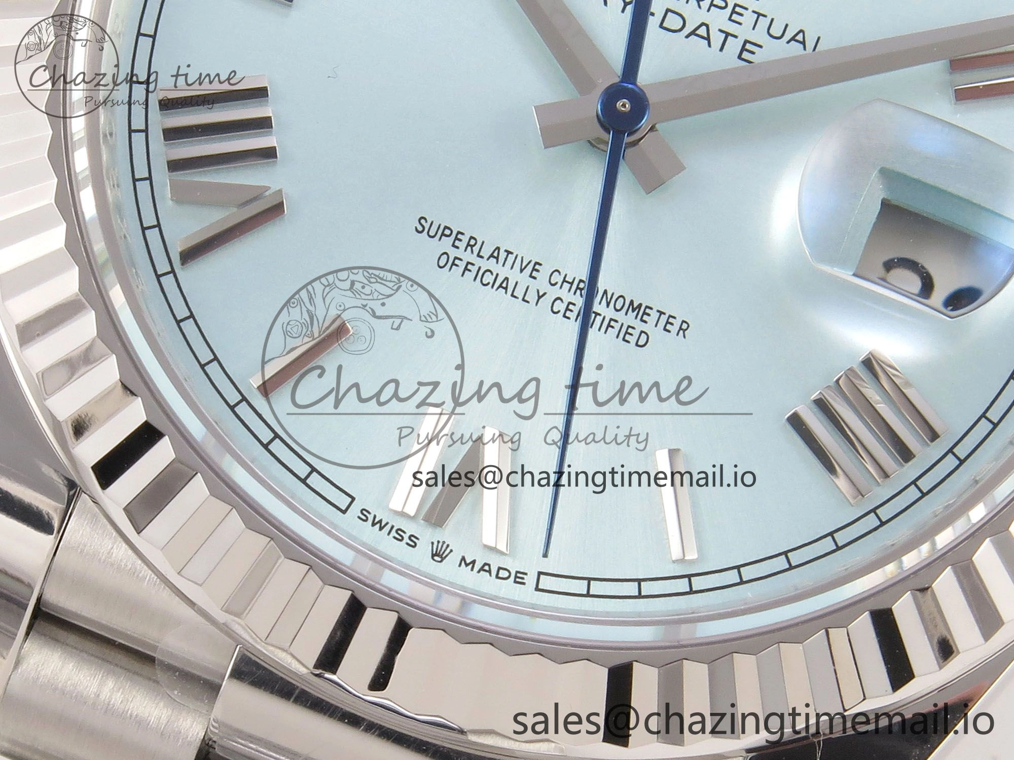 HighQuality Day Date 40 SS 228236 THBF 1:1 Best Edition Ice Blue Roman Dial on President Bracelet VR3255 V3 (Gain Weight) 271
