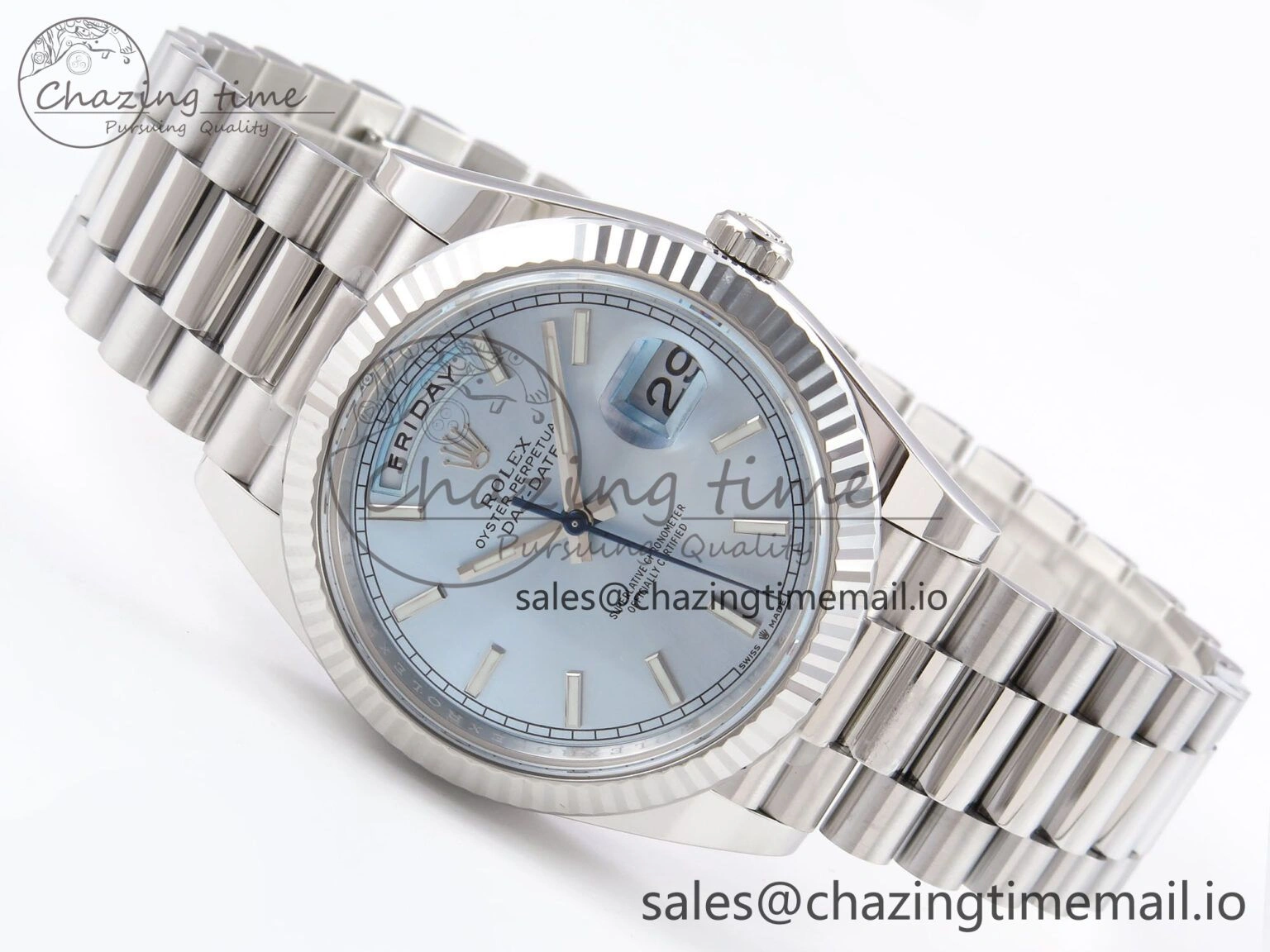 Day Date 40 SS 228236 THBF 1:1 Best Edition Ice-Blue Stick Dial on President Bracelet VR3255 (Gain Weight) Stretchable 951