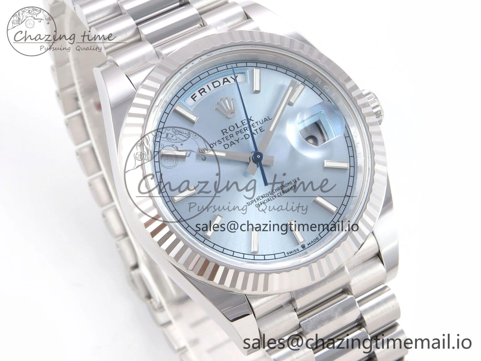 Day Date 40 SS 228236 THBF 1:1 Best Edition Ice-Blue Stick Dial on President Bracelet VR3255 (Gain Weight) Stretchable 951