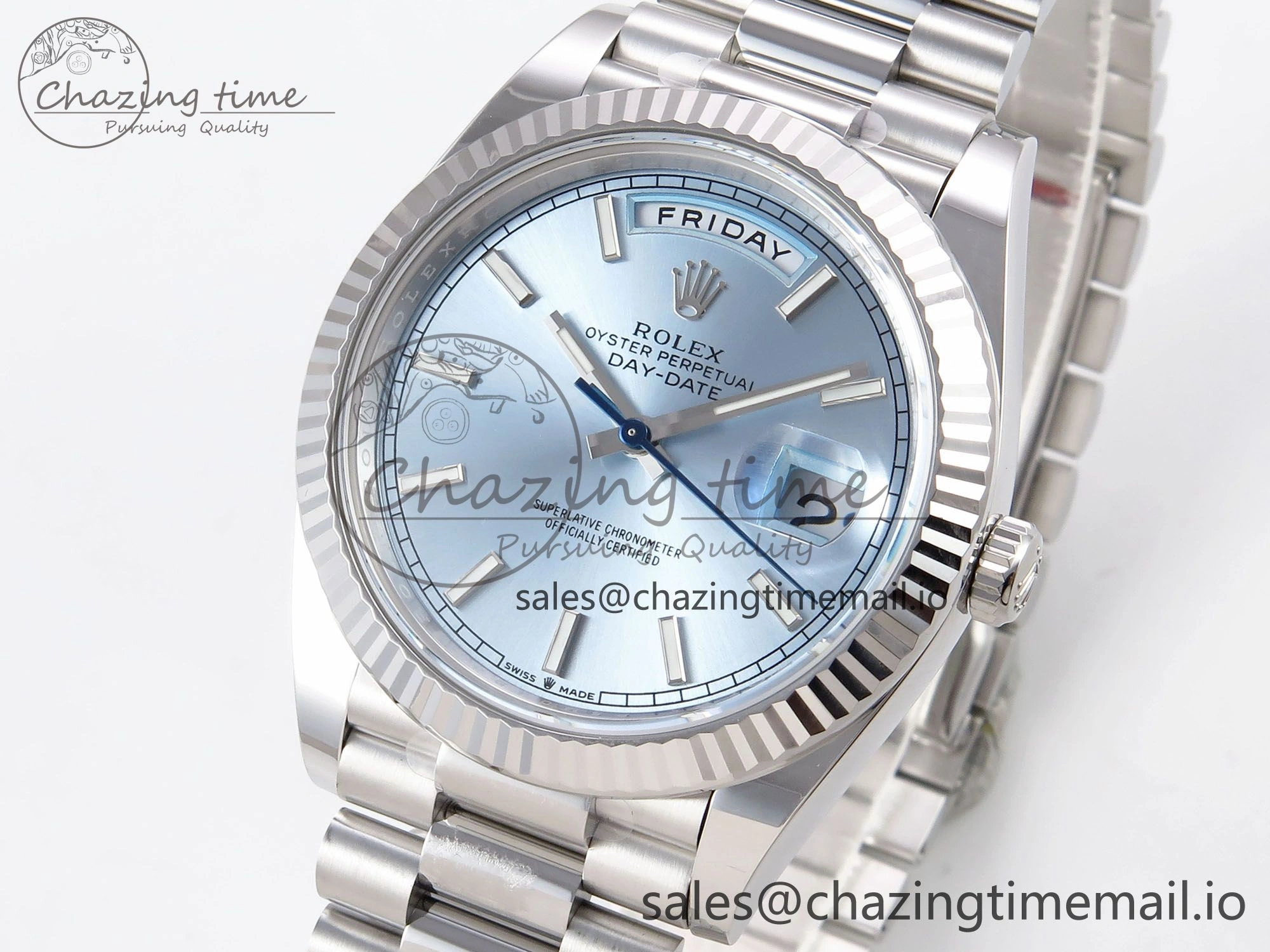 Day Date 40 SS 228236 THBF 1:1 Best Edition Ice-Blue Stick Dial on President Bracelet VR3255 (Gain Weight) Stretchable 951