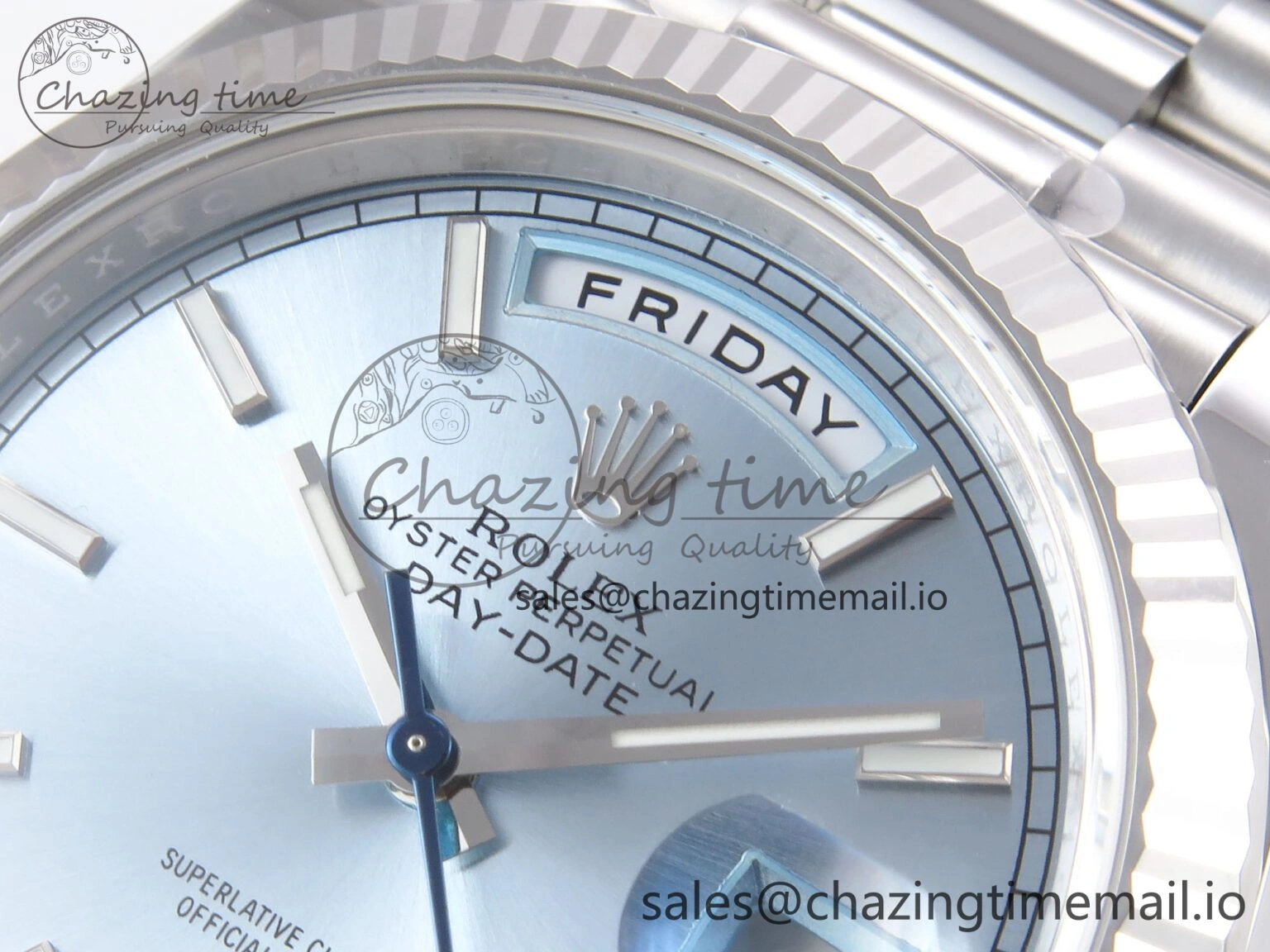Day Date 40 SS 228236 THBF 1:1 Best Edition Ice-Blue Stick Dial on President Bracelet VR3255 (Gain Weight) Stretchable 951