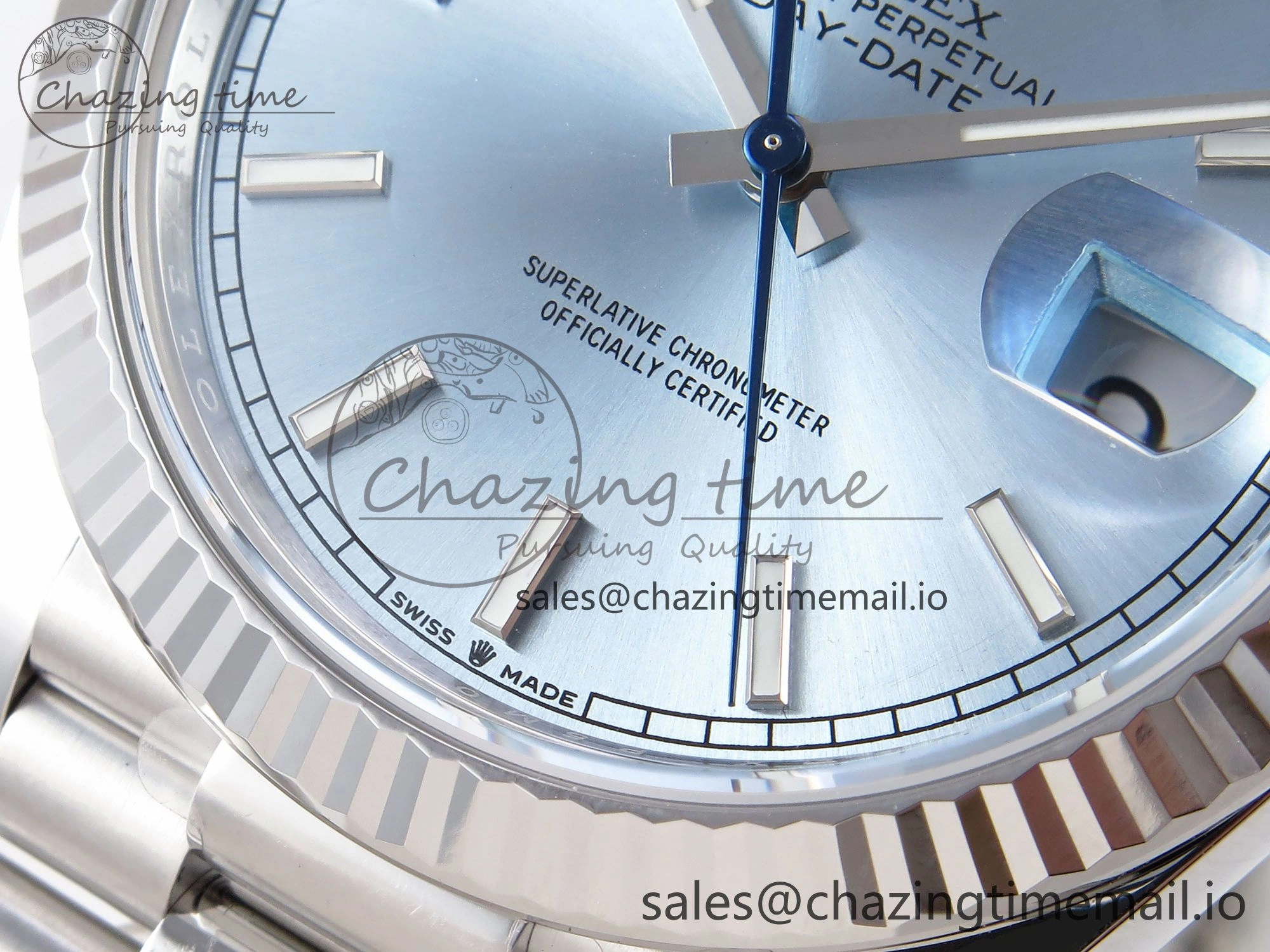 Day Date 40 SS 228236 THBF 1:1 Best Edition Ice-Blue Stick Dial on President Bracelet VR3255 (Gain Weight) Stretchable 951