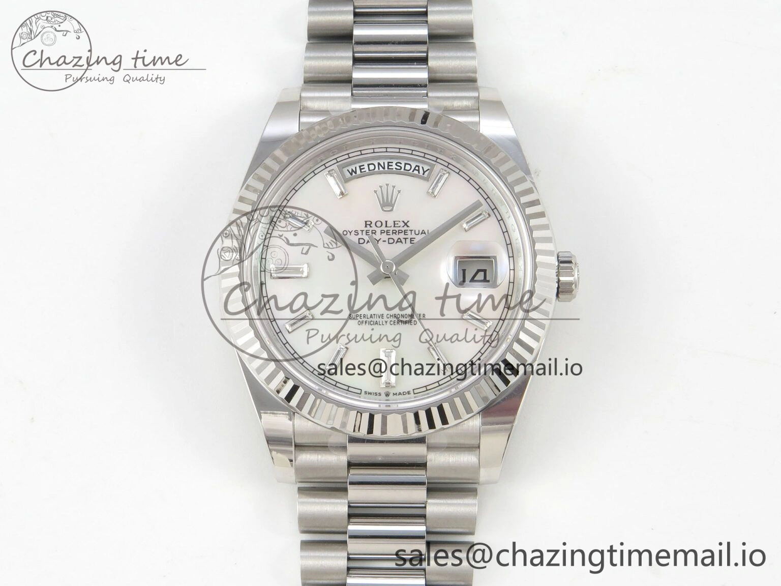 Affordable Day Date 40 SS 228236 THBF 1:1 Best Edition White MOP Crystal Dial on President Bracelet VR3255 V3 (Gain Weight) 275