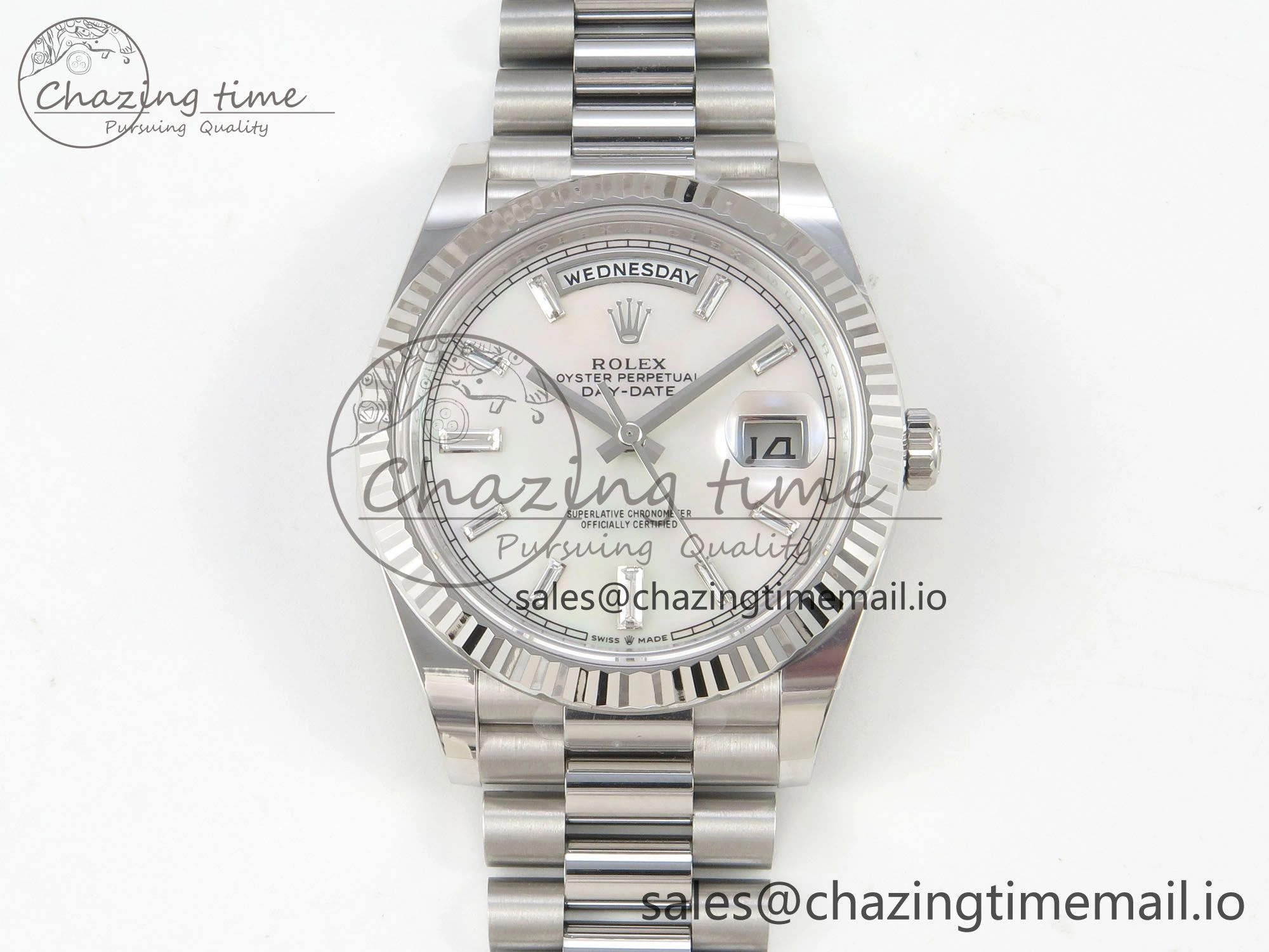Affordable Day Date 40 SS 228236 THBF 1:1 Best Edition White MOP Crystal Dial on President Bracelet VR3255 V3 (Gain Weight) 275