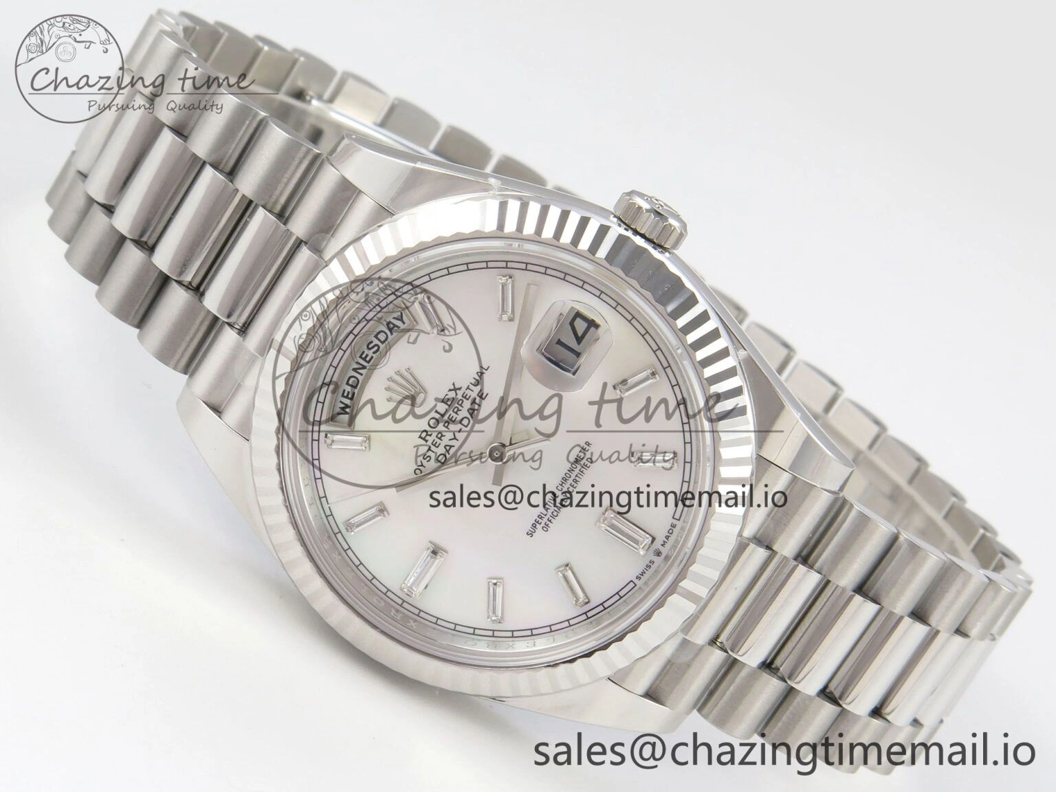 Affordable Day Date 40 SS 228236 THBF 1:1 Best Edition White MOP Crystal Dial on President Bracelet VR3255 V3 (Gain Weight) 275