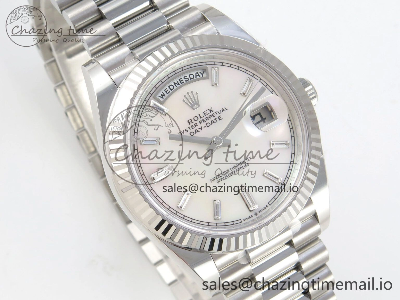 Affordable Day Date 40 SS 228236 THBF 1:1 Best Edition White MOP Crystal Dial on President Bracelet VR3255 V3 (Gain Weight) 275