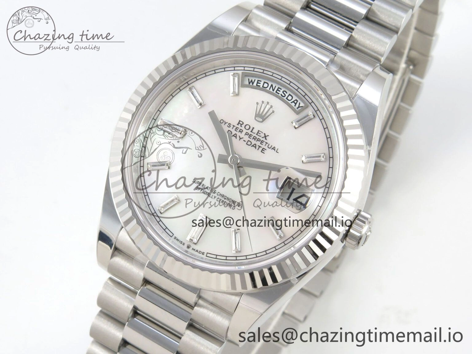 Affordable Day Date 40 SS 228236 THBF 1:1 Best Edition White MOP Crystal Dial on President Bracelet VR3255 V3 (Gain Weight) 275