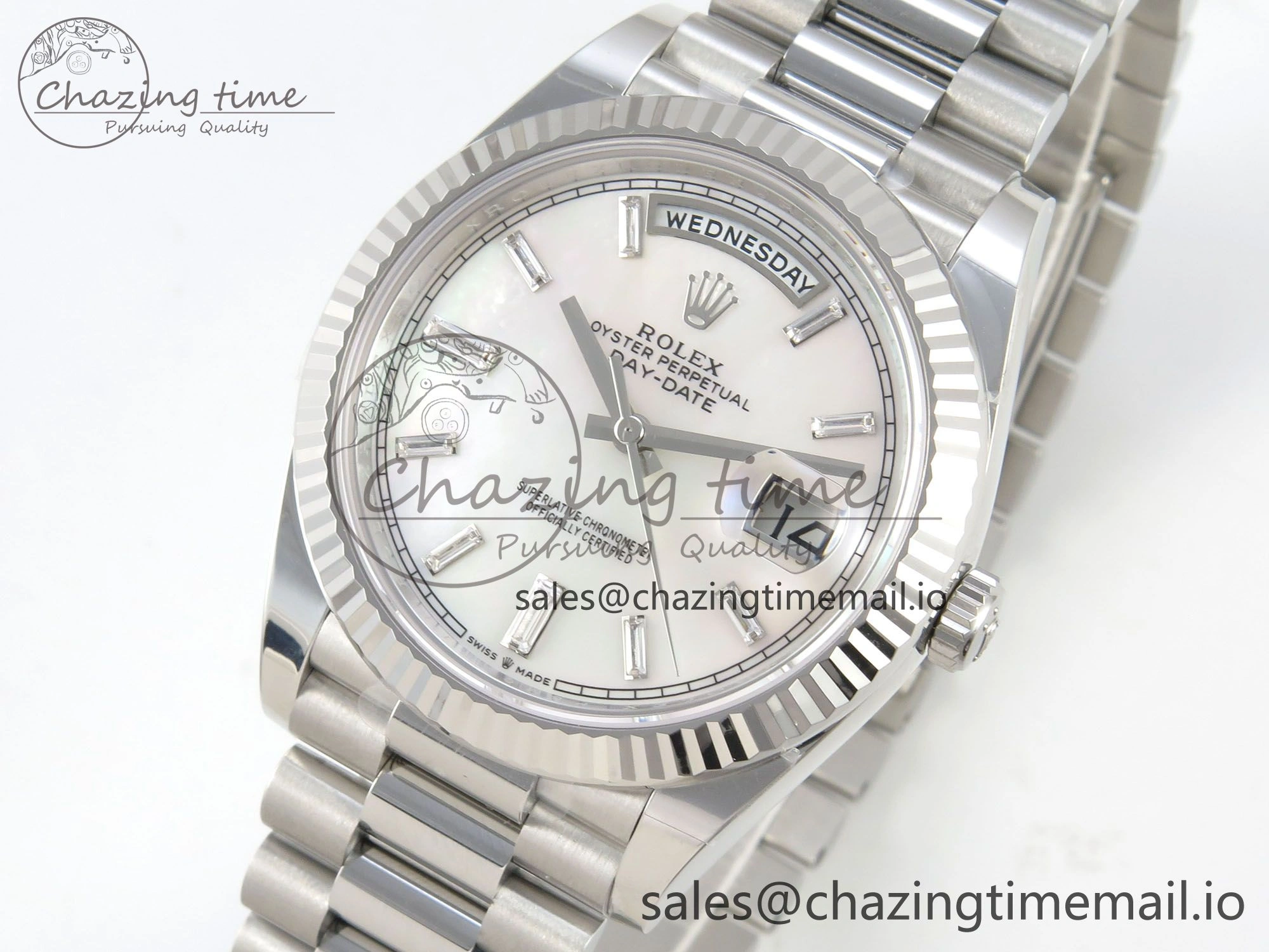 Affordable Day Date 40 SS 228236 THBF 1:1 Best Edition White MOP Crystal Dial on President Bracelet VR3255 V3 (Gain Weight) 275