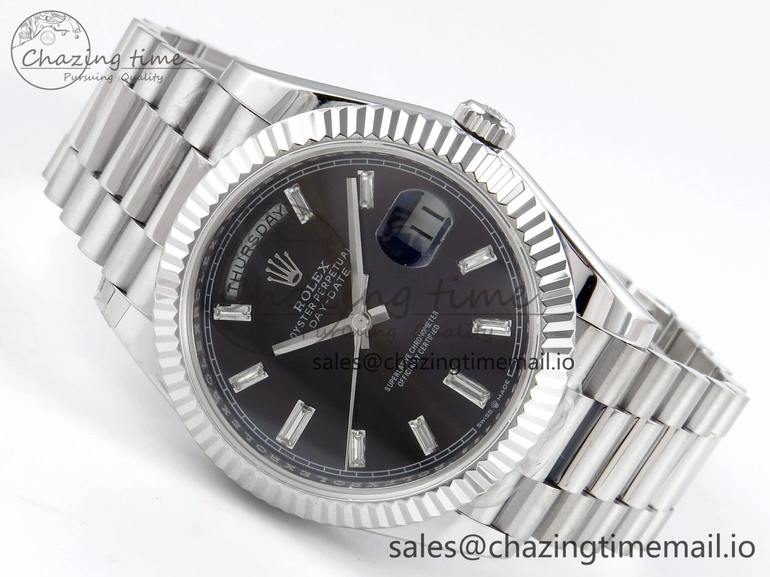 Vibrant Day Date 40 SS 228239 KF 1:1 Best Edition Black Crystal Dial on President Bracelet VR3255 (Gain Weight) 825
