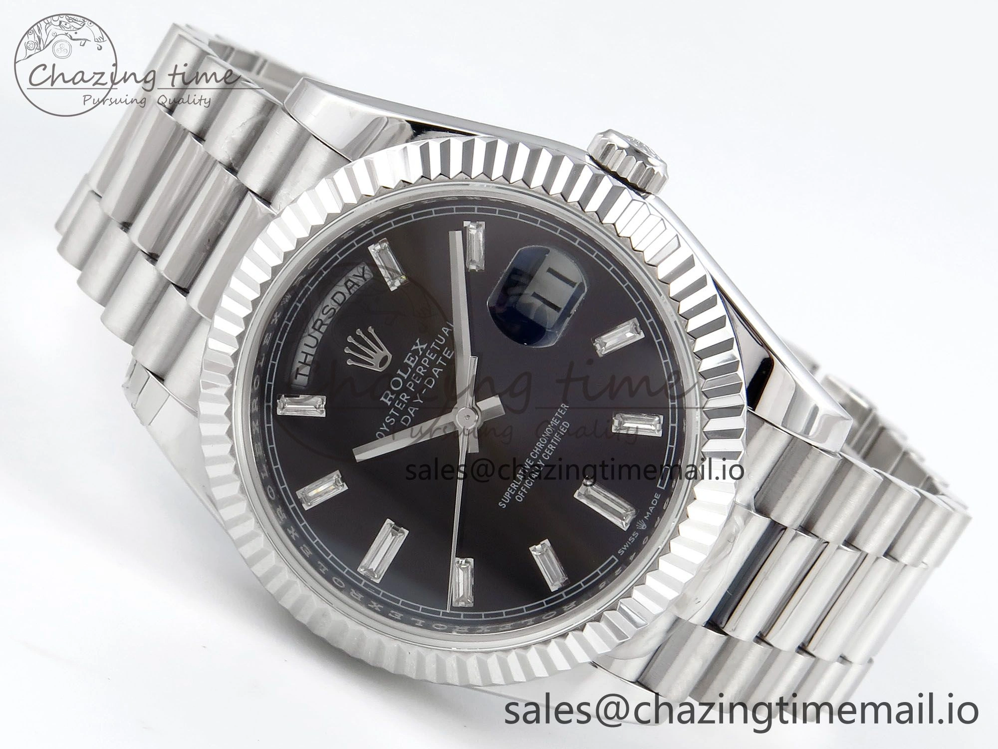 Vibrant Day Date 40 SS 228239 KF 1:1 Best Edition Black Crystal Dial on President Bracelet VR3255 (Gain Weight) 825