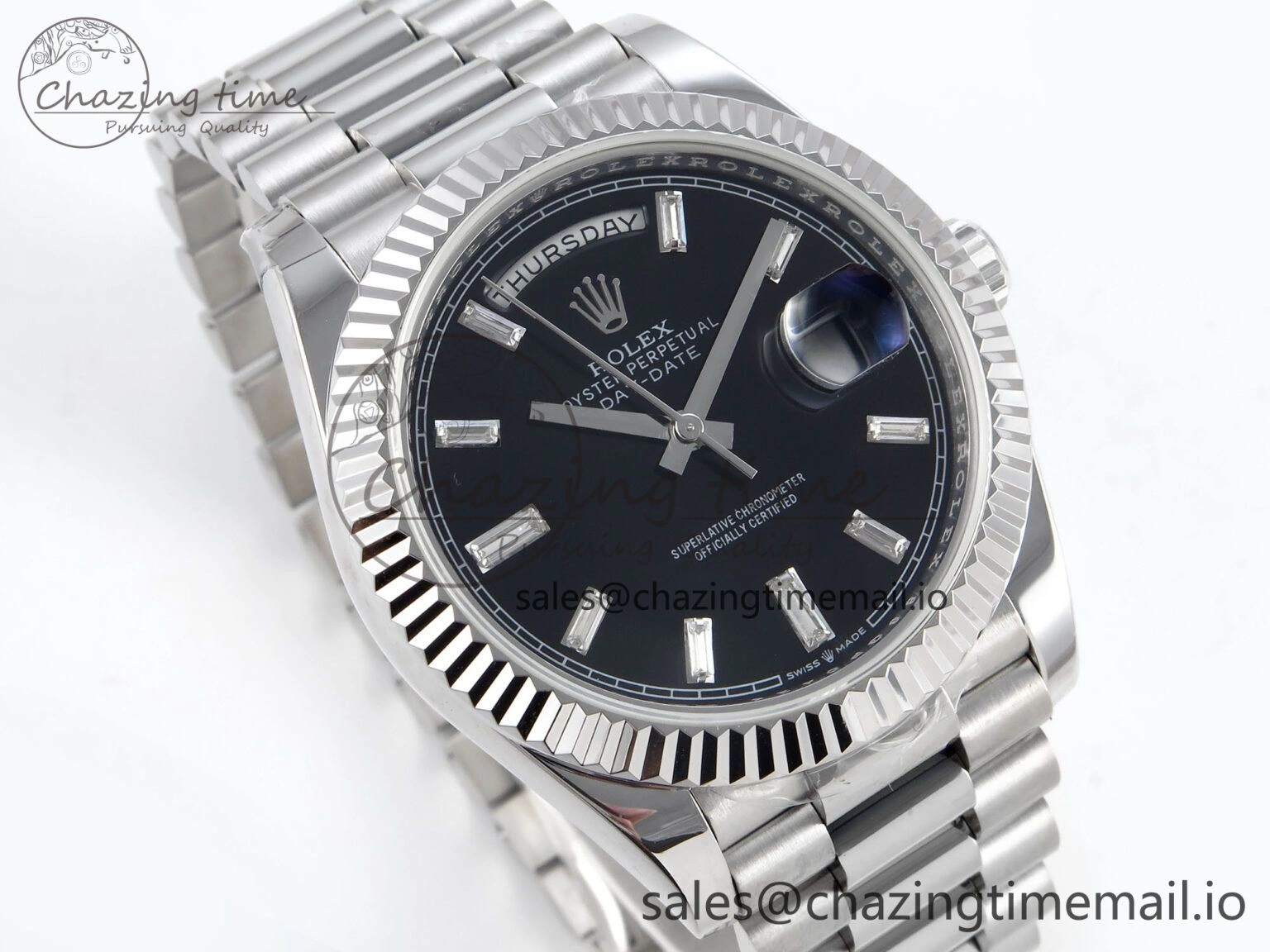 Vibrant Day Date 40 SS 228239 KF 1:1 Best Edition Black Crystal Dial on President Bracelet VR3255 (Gain Weight) 825