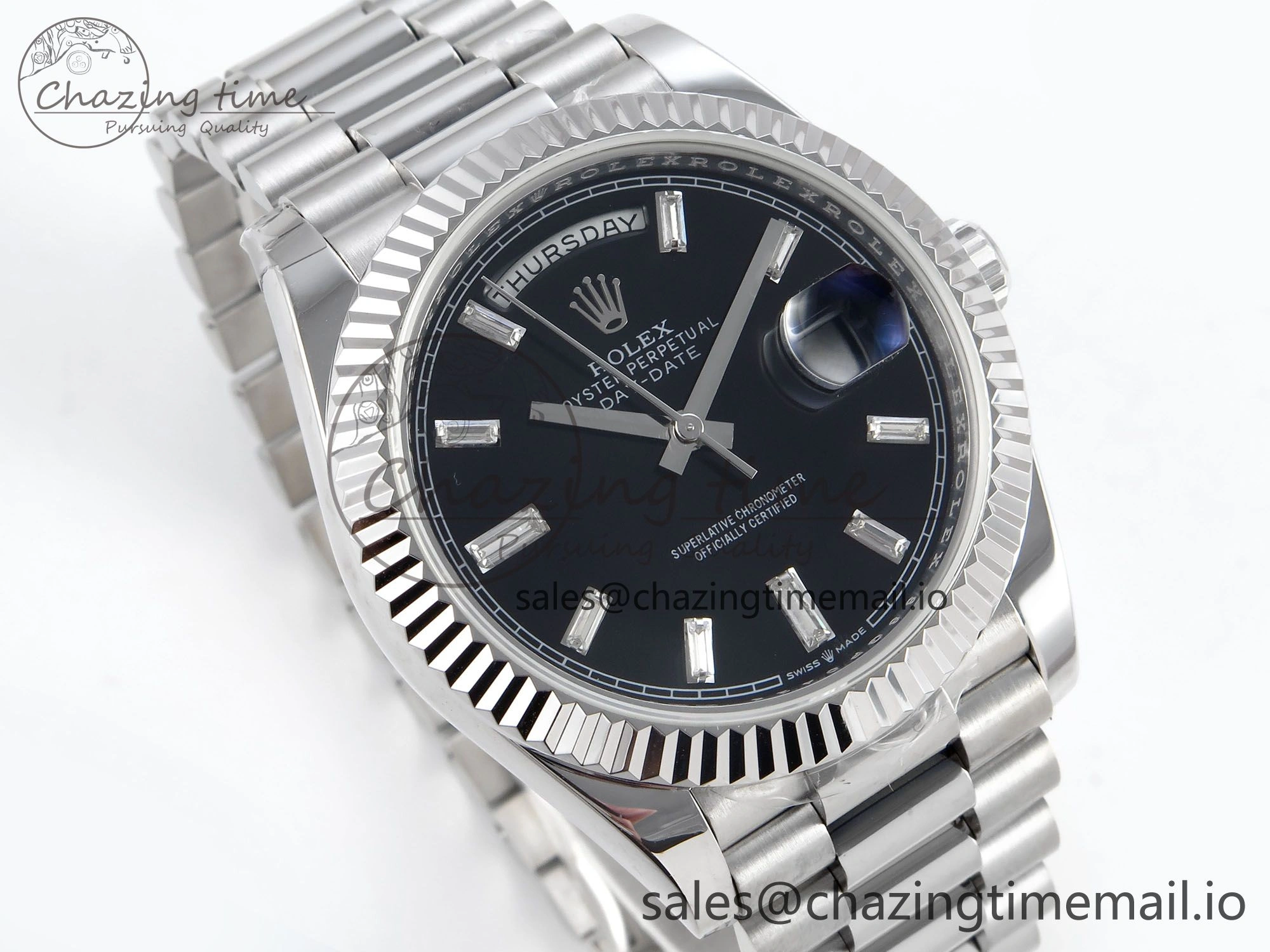 Vibrant Day Date 40 SS 228239 KF 1:1 Best Edition Black Crystal Dial on President Bracelet VR3255 (Gain Weight) 825