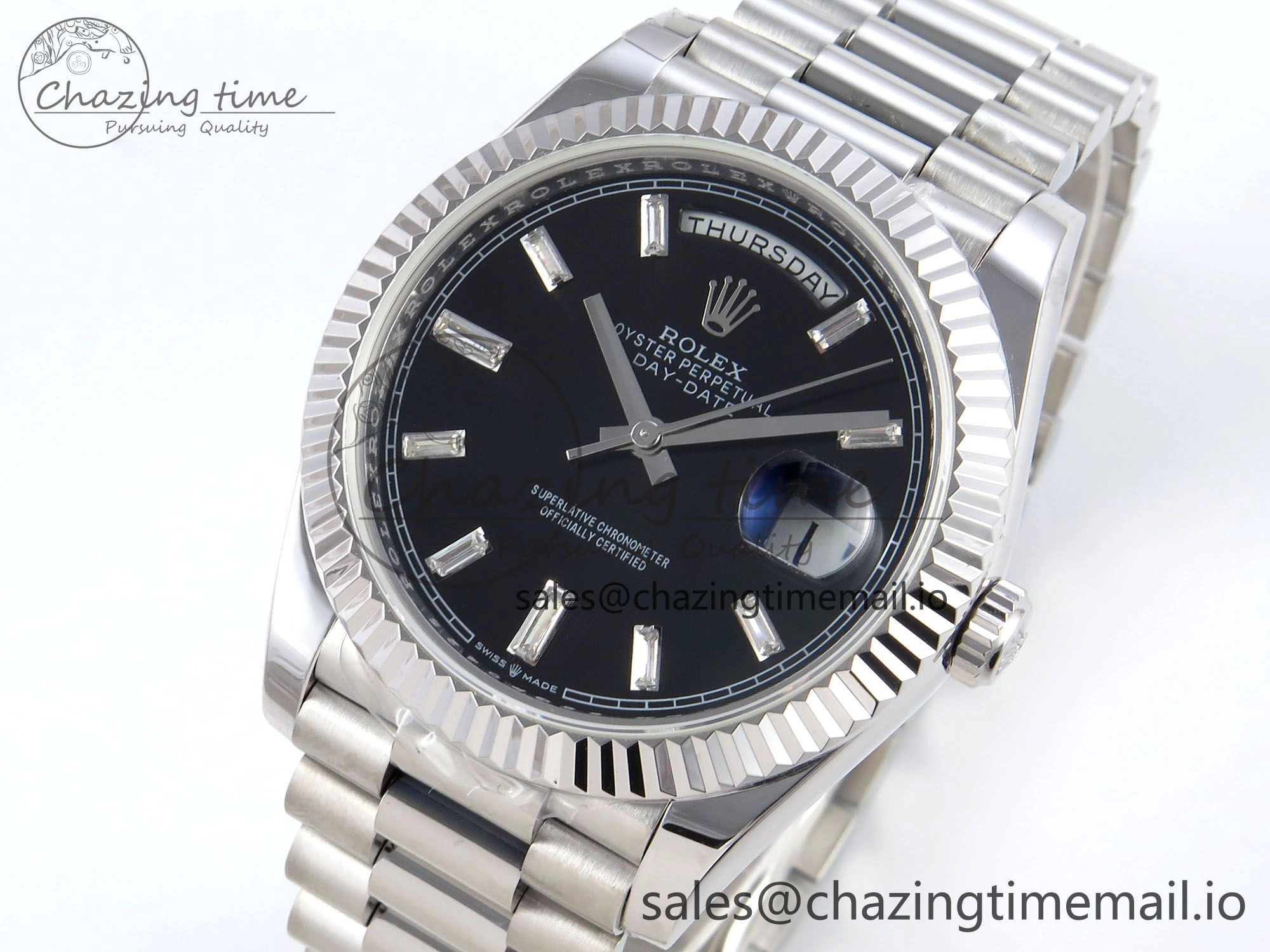 Vibrant Day Date 40 SS 228239 KF 1:1 Best Edition Black Crystal Dial on President Bracelet VR3255 (Gain Weight) 825