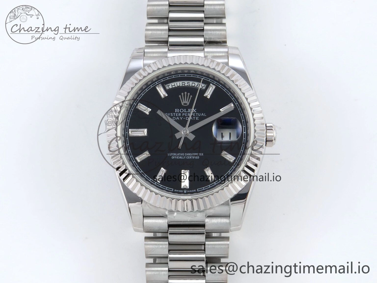 Vibrant Day Date 40 SS 228239 KF 1:1 Best Edition Black Crystal Dial on President Bracelet VR3255 (Gain Weight) 825