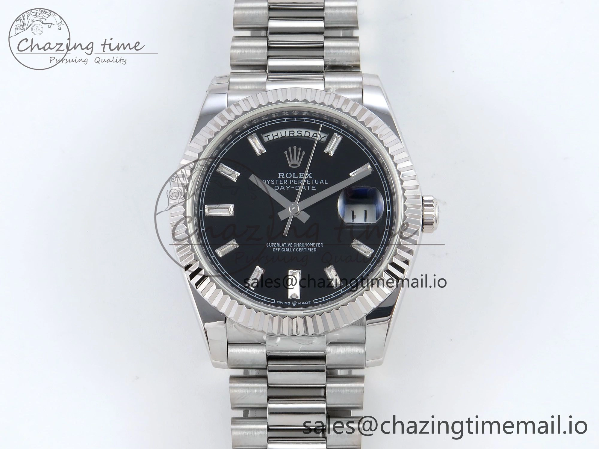 Vibrant Day Date 40 SS 228239 KF 1:1 Best Edition Black Crystal Dial on President Bracelet VR3255 (Gain Weight) 825