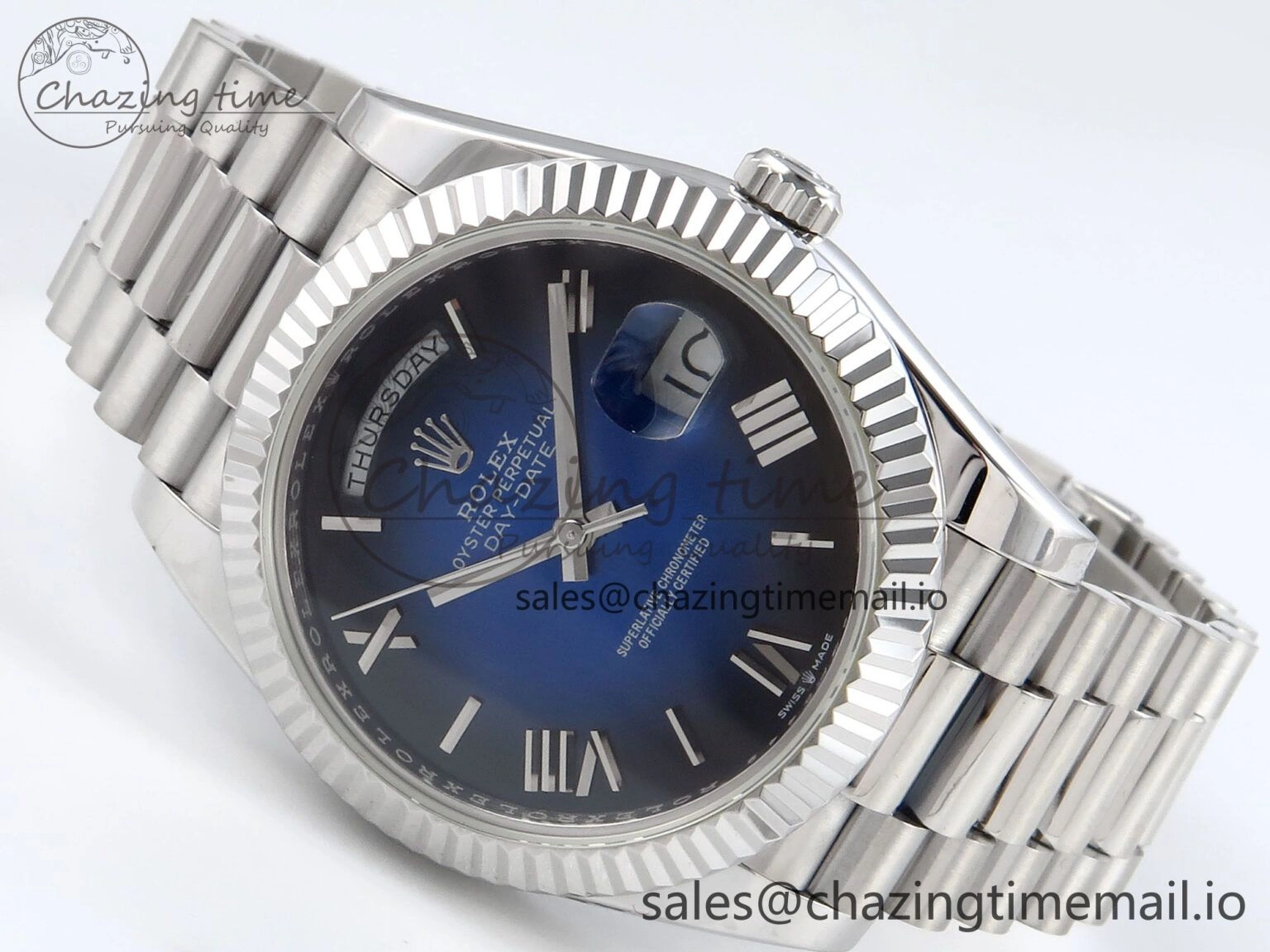 QuickDry Day Date 40 SS 228239 KF 1:1 Best Edition Blue Ombre Dial on President Bracelet VR3255 (Gain Weight) 831