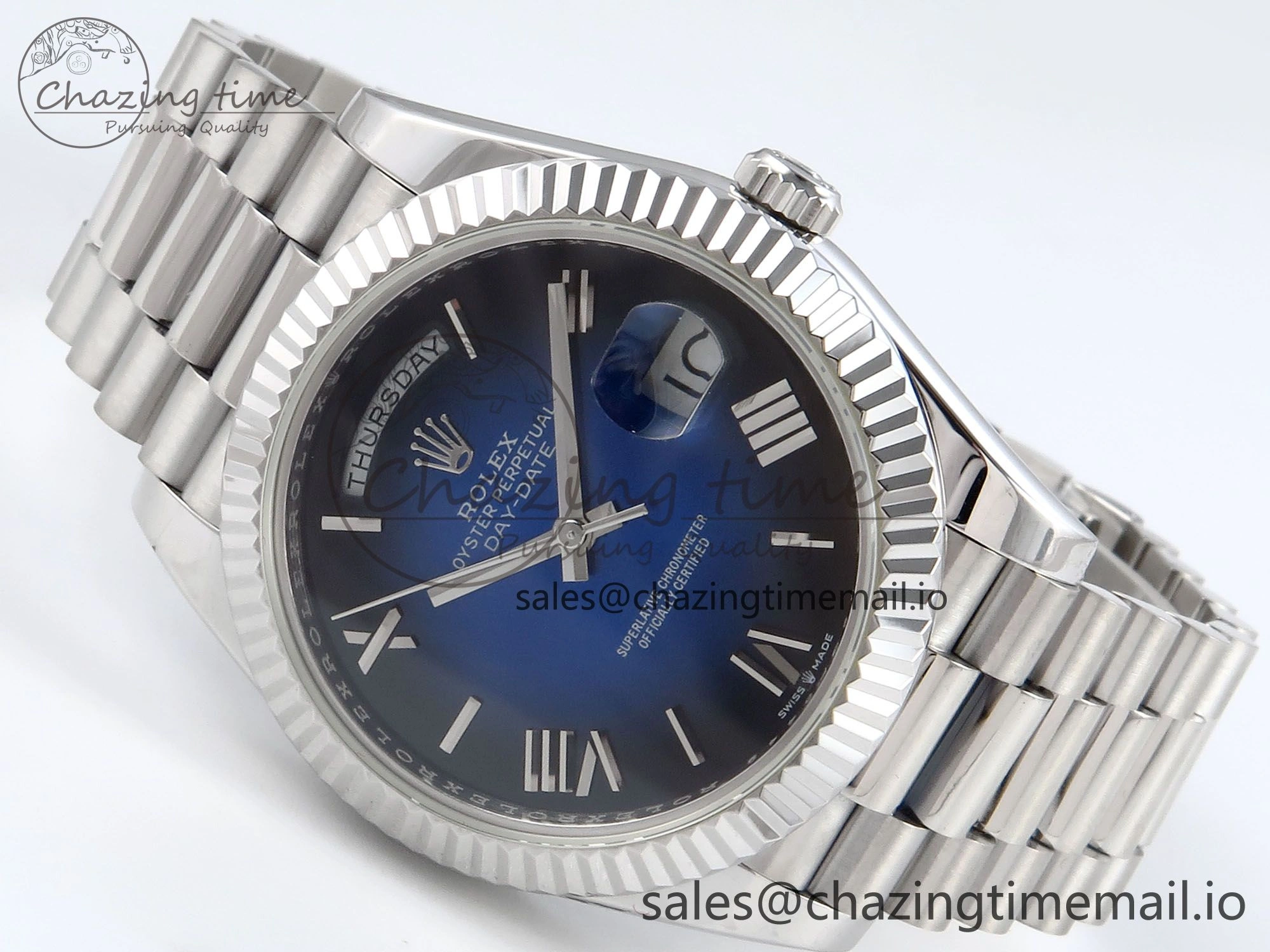QuickDry Day Date 40 SS 228239 KF 1:1 Best Edition Blue Ombre Dial on President Bracelet VR3255 (Gain Weight) 831