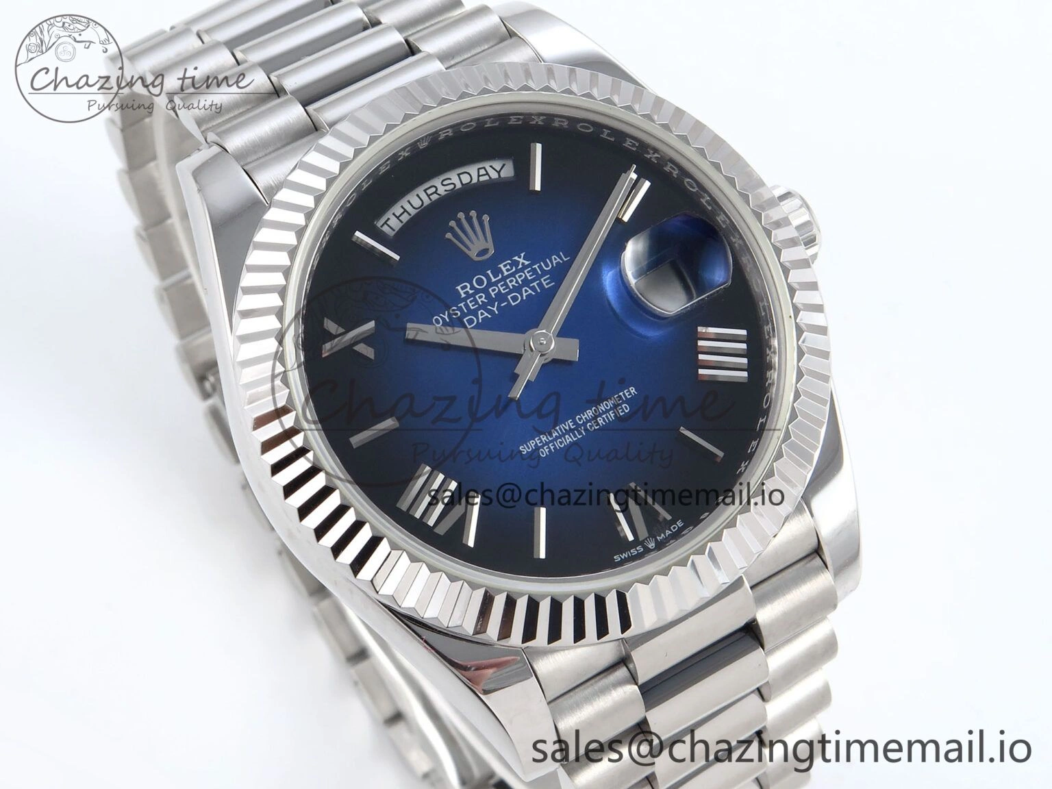 QuickDry Day Date 40 SS 228239 KF 1:1 Best Edition Blue Ombre Dial on President Bracelet VR3255 (Gain Weight) 831