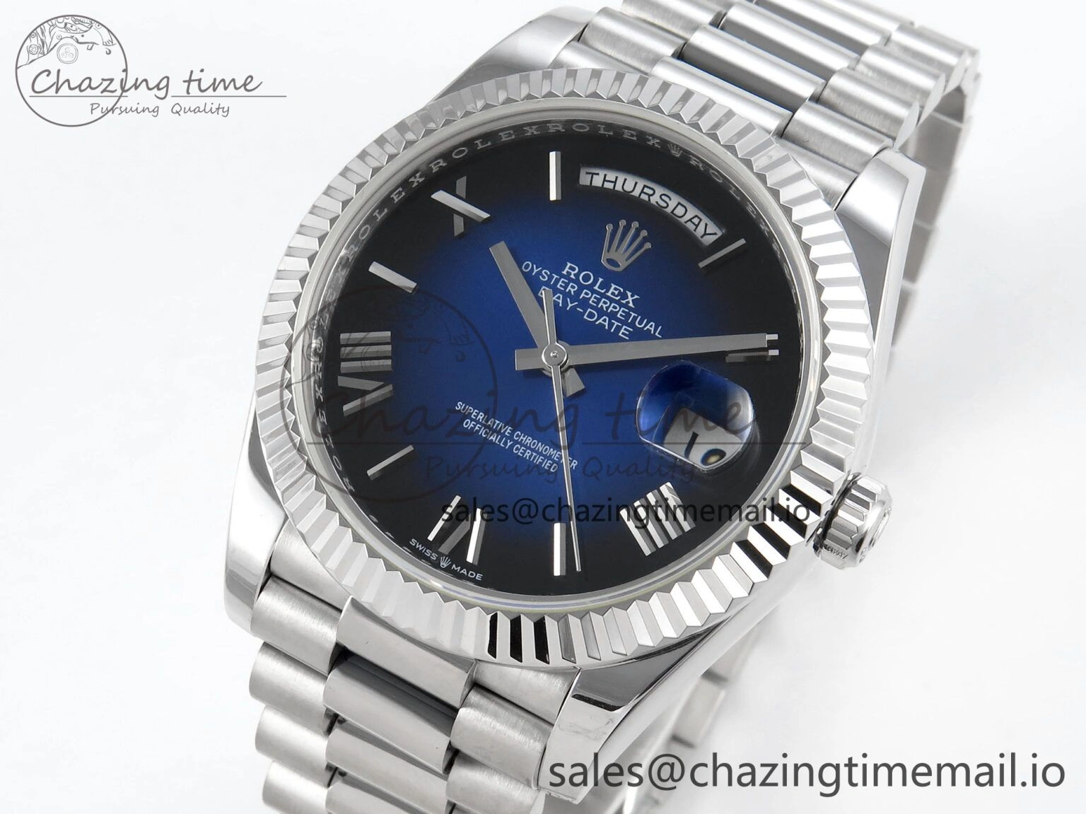 QuickDry Day Date 40 SS 228239 KF 1:1 Best Edition Blue Ombre Dial on President Bracelet VR3255 (Gain Weight) 831