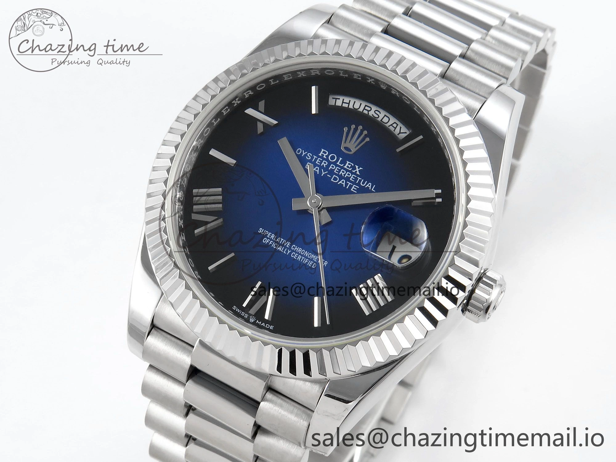 QuickDry Day Date 40 SS 228239 KF 1:1 Best Edition Blue Ombre Dial on President Bracelet VR3255 (Gain Weight) 831