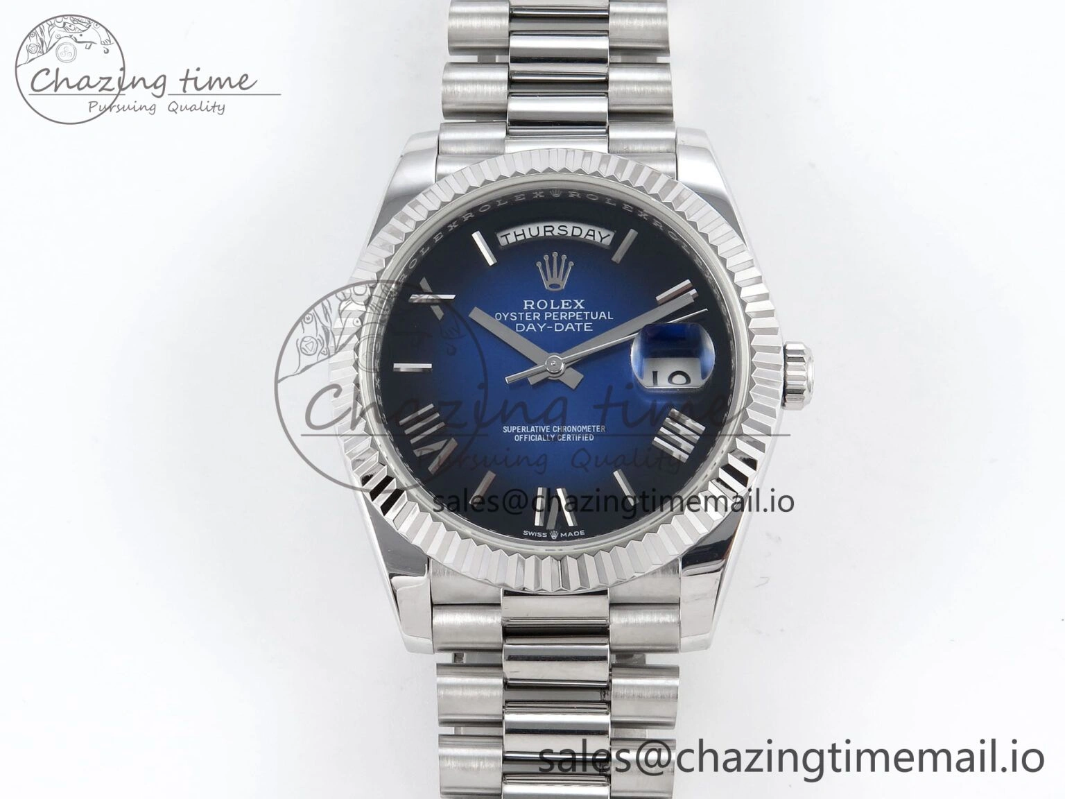 QuickDry Day Date 40 SS 228239 KF 1:1 Best Edition Blue Ombre Dial on President Bracelet VR3255 (Gain Weight) 831