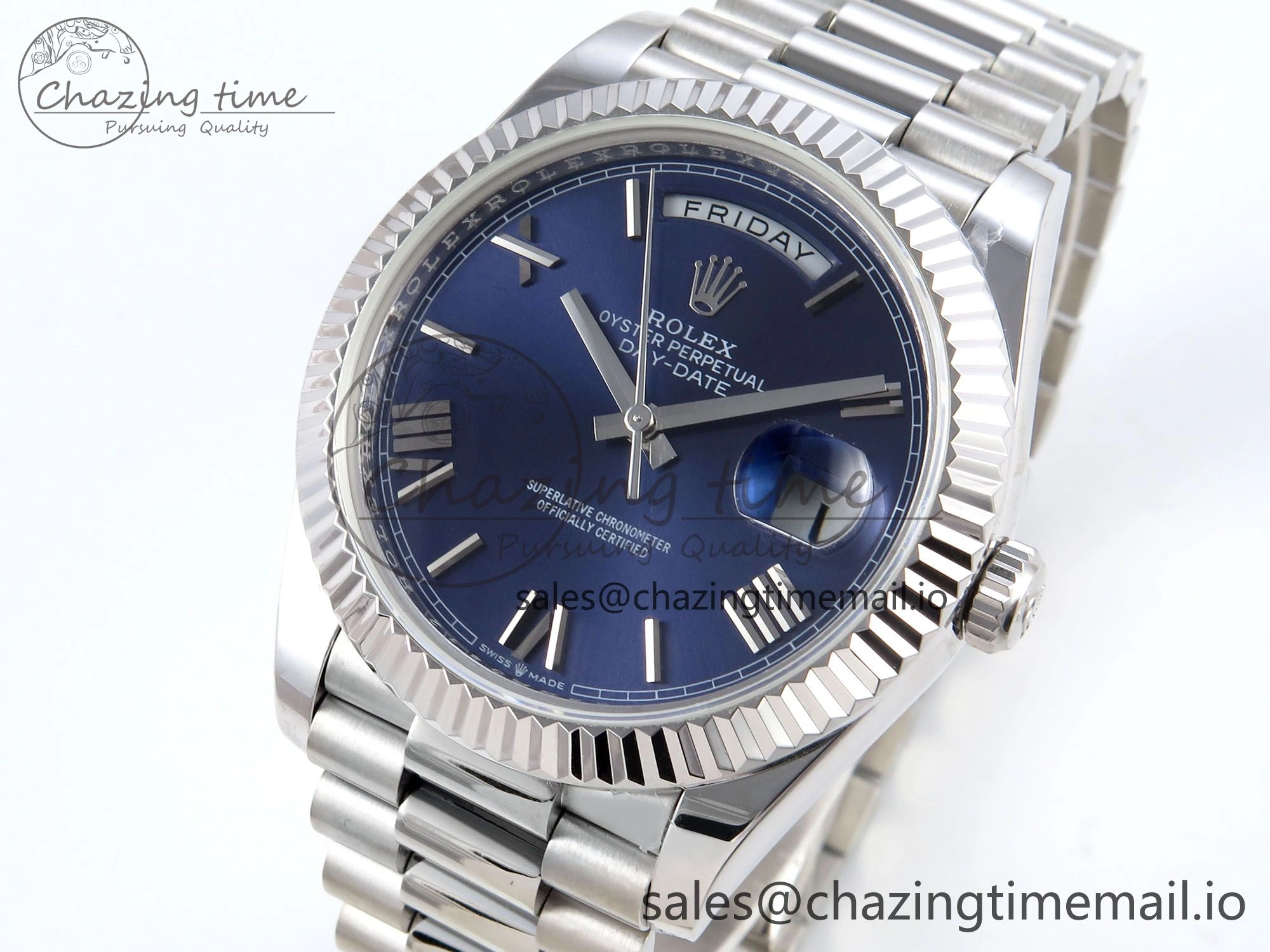 Trendy Day Date 40 SS 228239 KF 1:1 Best Edition Blue Roman Dial on President Bracelet VR3255 (Gain Weight) 824