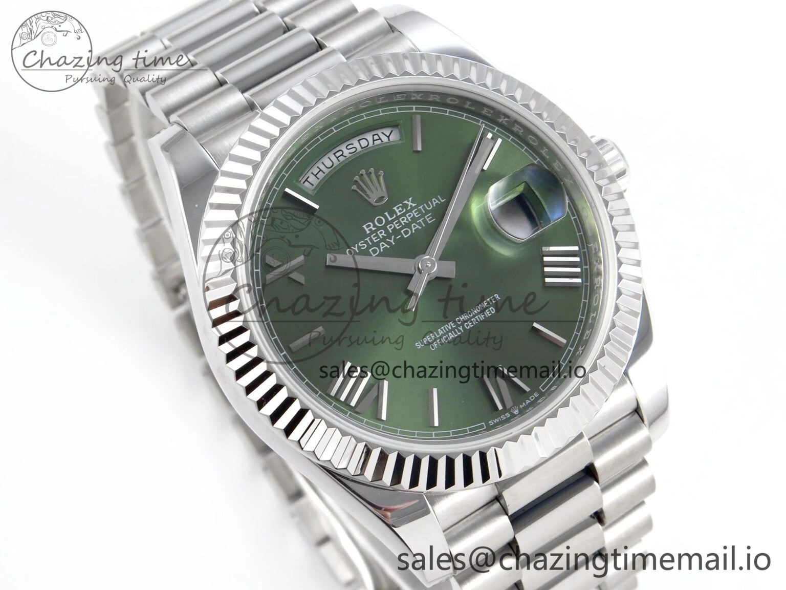 WaterResistant Day Date 40 SS 228239 KF 1:1 Best Edition Green Roman Dial on President Bracelet VR3255 (Gain Weight) 826